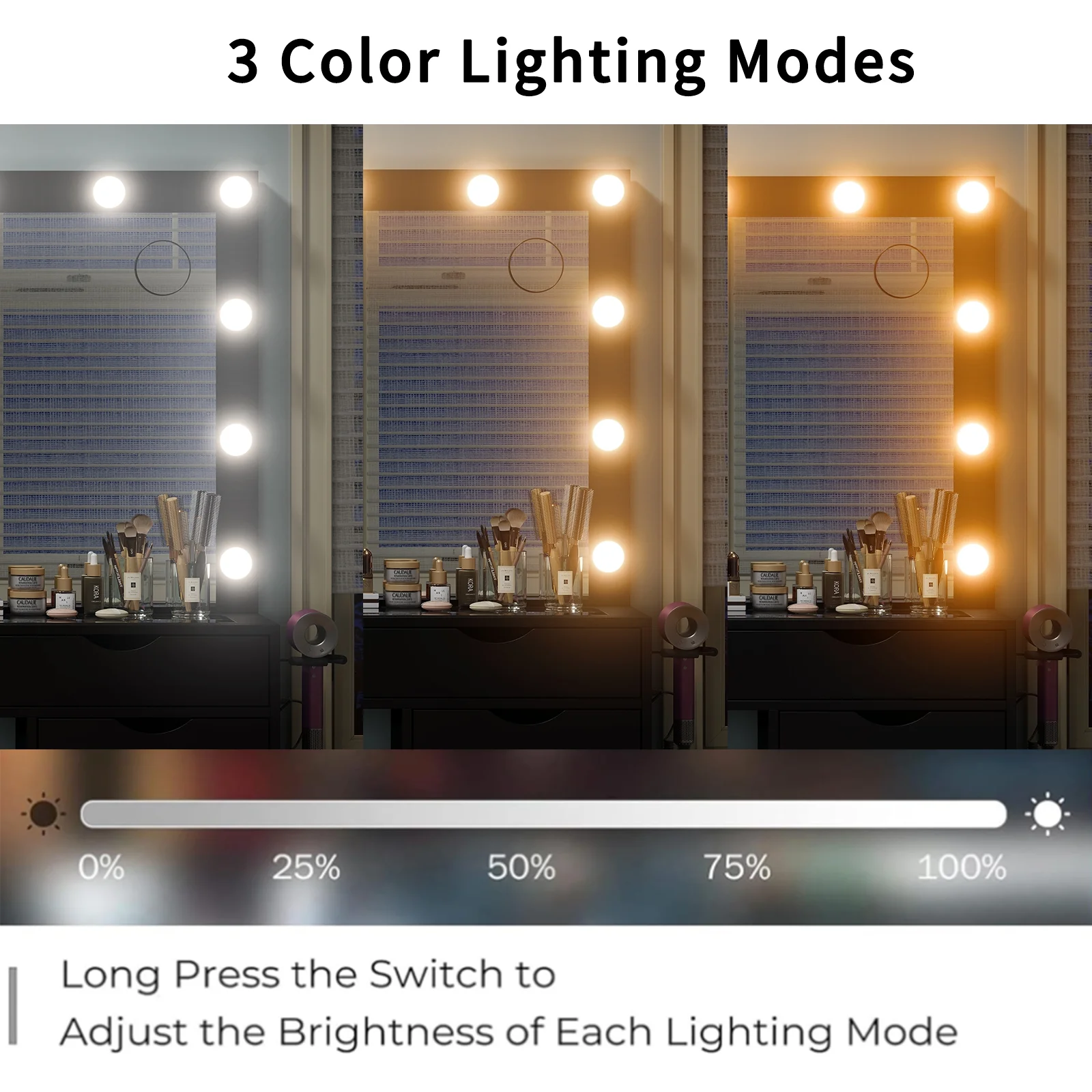 Yanosaku 15 Drawers Vanity Desk with Power Outlet, Makeup Table with Mirror and 13 LED Lights, 3 Color Lighting Modes, Brightness Adjustable, Glass Top Dressing Table, Vanity Set for Bedroom - Image 22