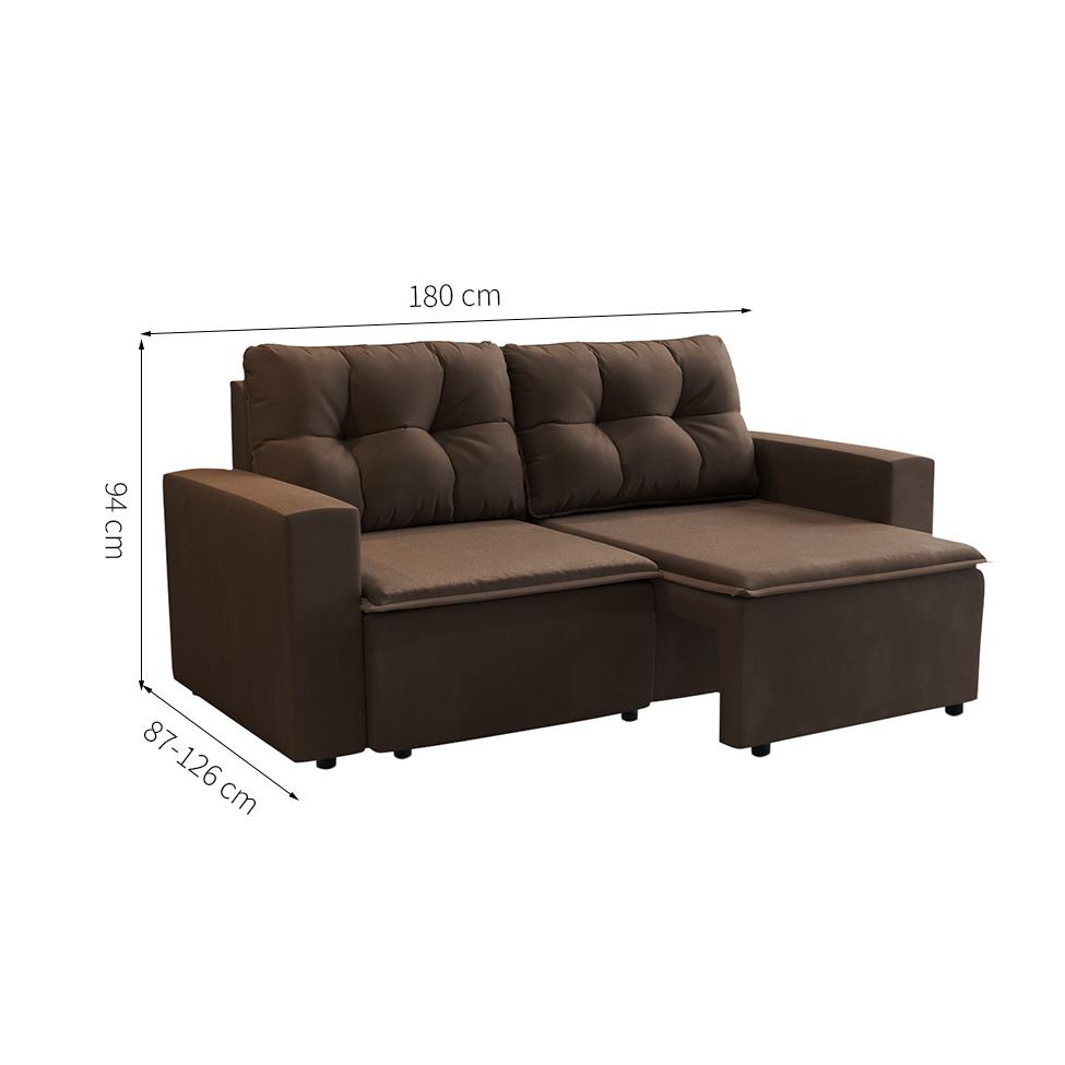 Sofá 3 Lugares Retrátil Amsterdã I Suede Marrom 180 cm