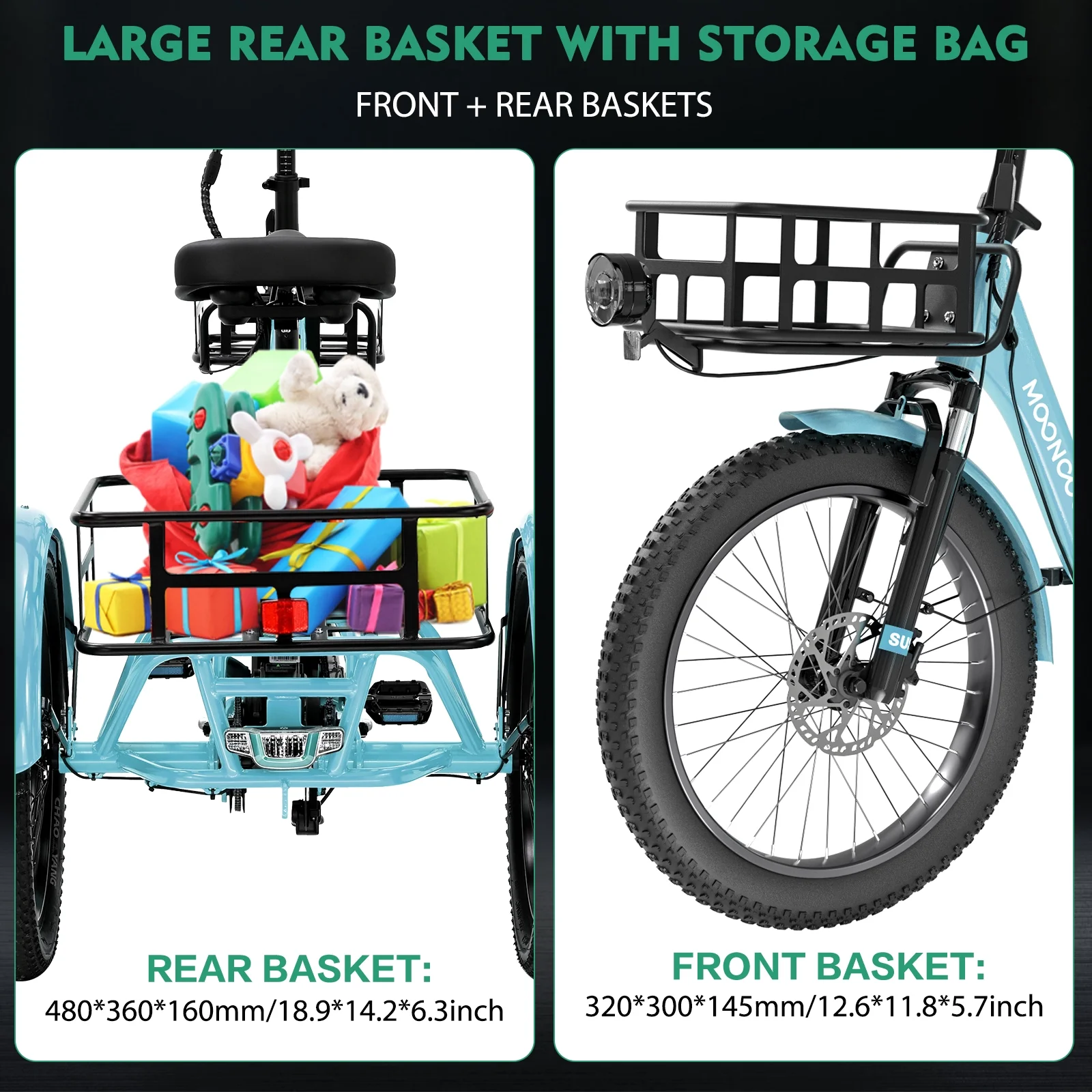 MOONCOOL TK1 Folding Electric Tricycle for Adults,48V 14.5Ah Removable battery, 500W(Peak 1000w)Motor, 20" Fat Tire Step-Thru 3Wheel Electric Bicycle w/Front&Rear Baskets, Certified to UL 2849 by SGS - Image 68