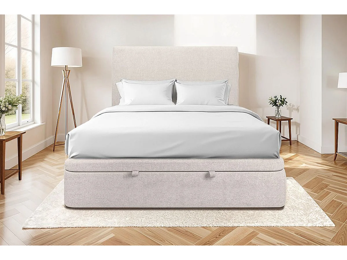 Sommier Coffre Tissu Beige clair 200x200 H39cm