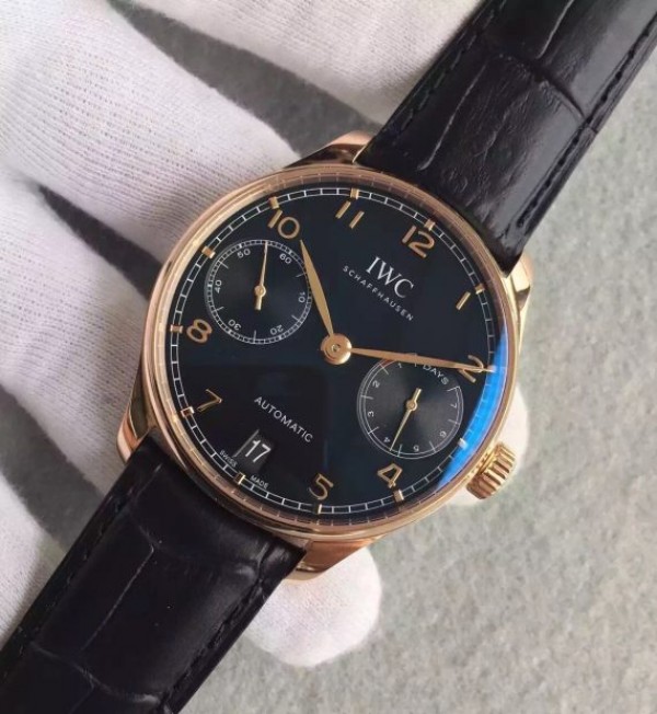 Replica IWC ZF Portuguese RG IW5007 Black Dial Leather Strap A52010 - Elite Watch Atelier