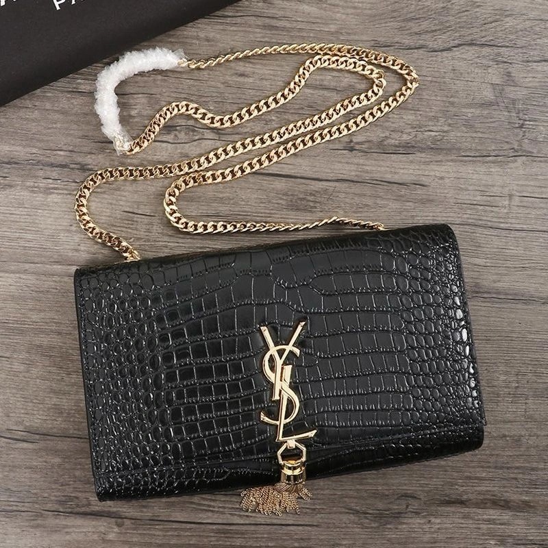 Saint Laurent Medium Kate Chain Bag with Tassel In Crocodile Embossed Shiny Leather Black Gold - Zealreplica ru | Zealreplicaru.com1:1High-quality replica