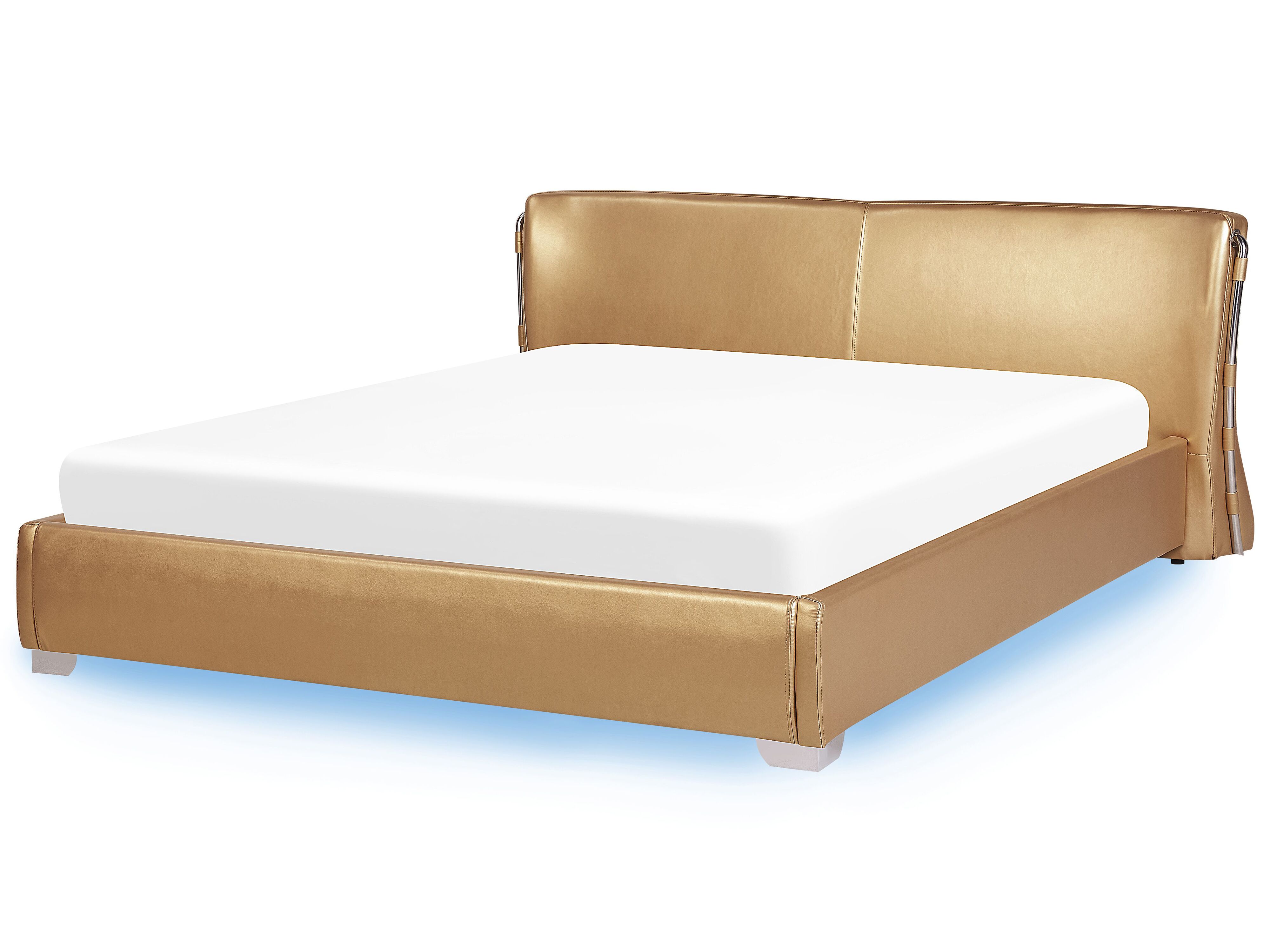 Bed with LED Leather PARIS 180 x 200 cm (EU Super King) LED Gold