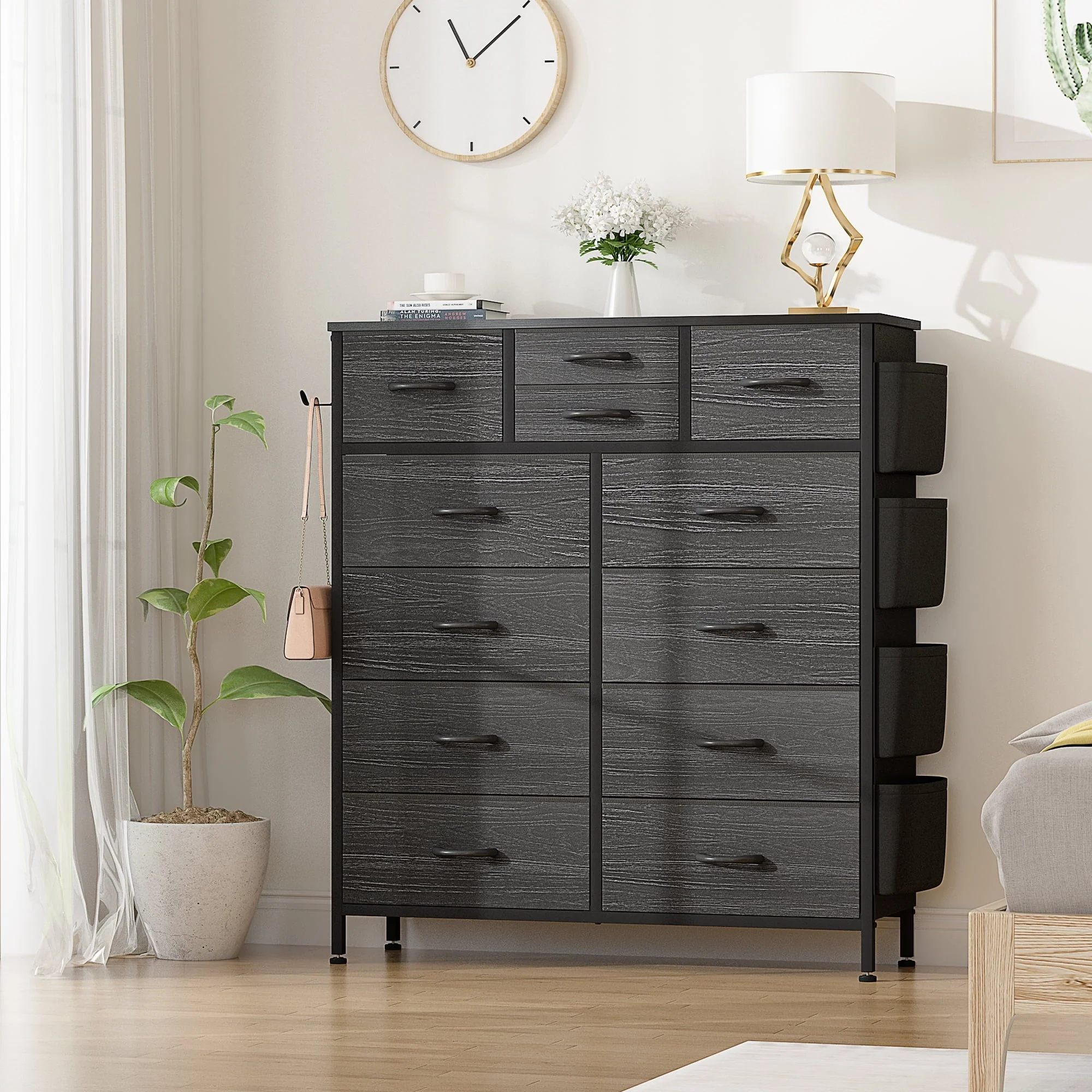 GIKPAL Black Dressers for Bedroom with 12 Drawer Tall Dresser Chest of Drawers Fabric Storage Dressers for Living Room