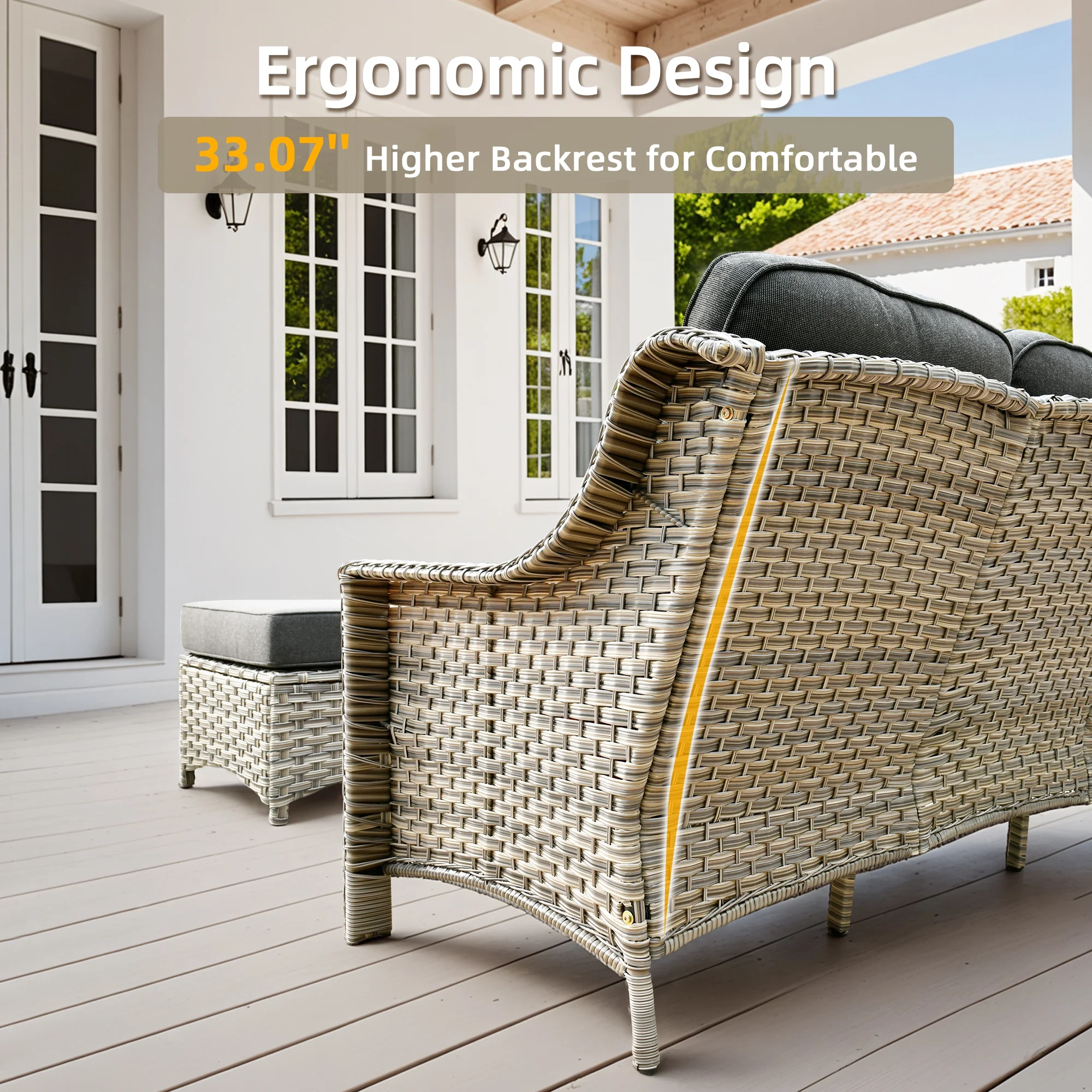Ovios Outdoor Patio Sofa 3-Seater with Cushions All-Weather Wicker Rattan Couch for Garden, Porch, or Backyard - Image 23