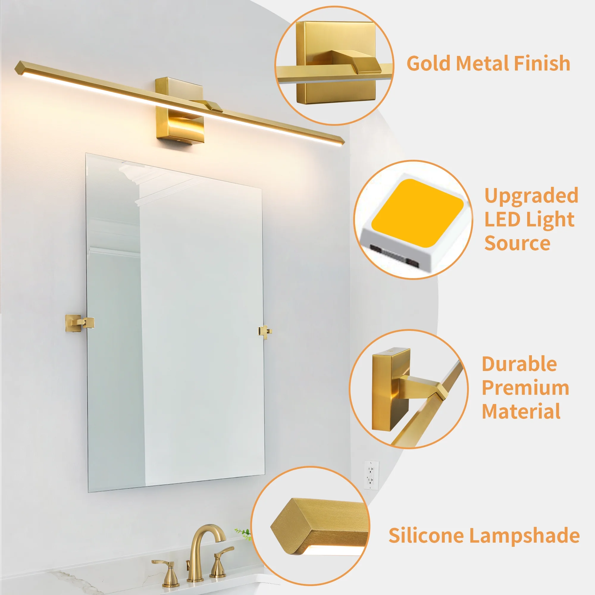 Modern Vanity Lighting Fixtures 39 Inch Bathroom Vanity Lights Over Mirror Wall Sconce for Bathroom Gold Warm Lighting Bath Wall Sconce
