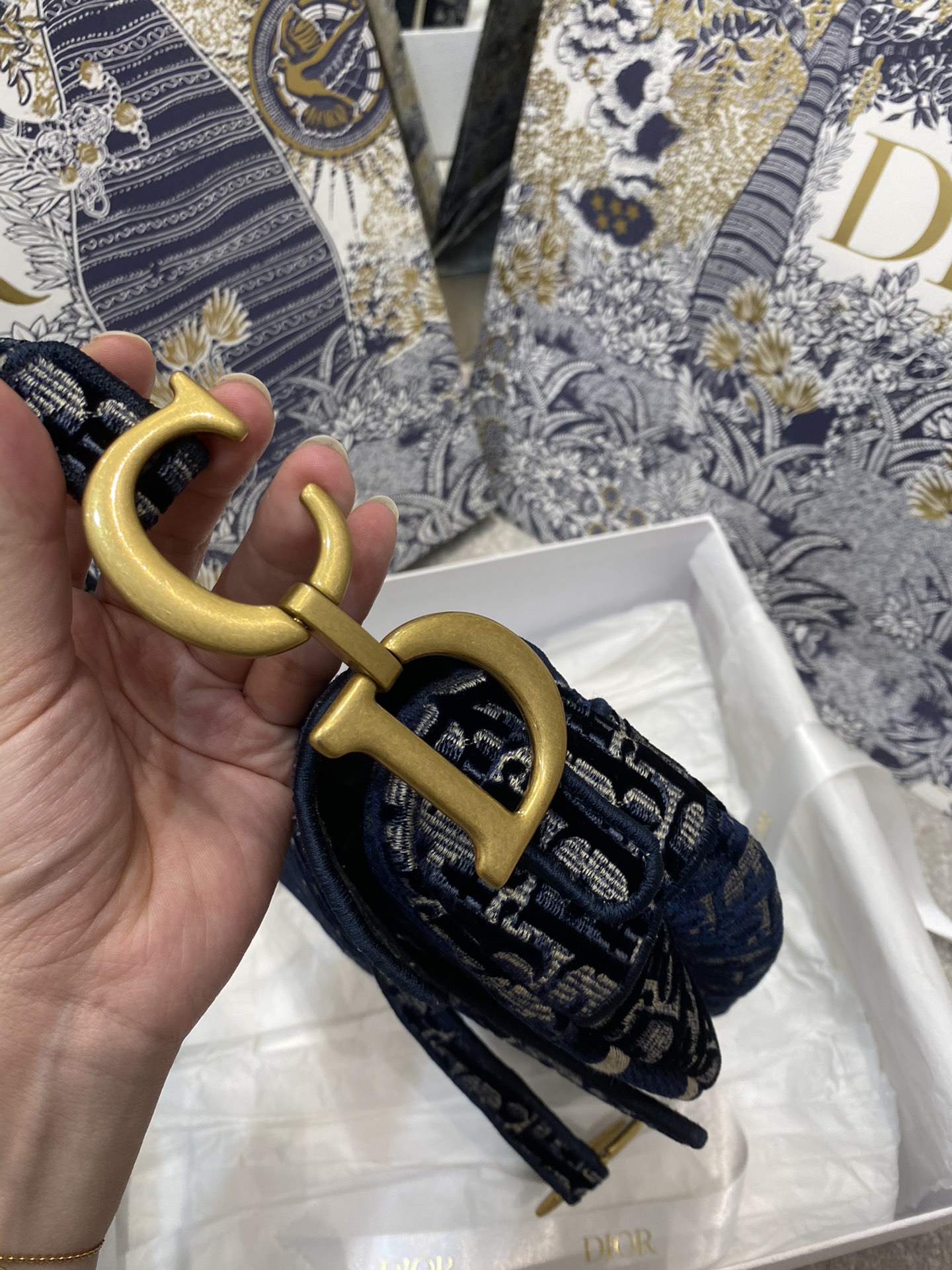 Christian Dior Saddle Bag Blue Oblique Canvas Gold Toned Hardware For Women 25cm/10in CD1:1High-quality replica
