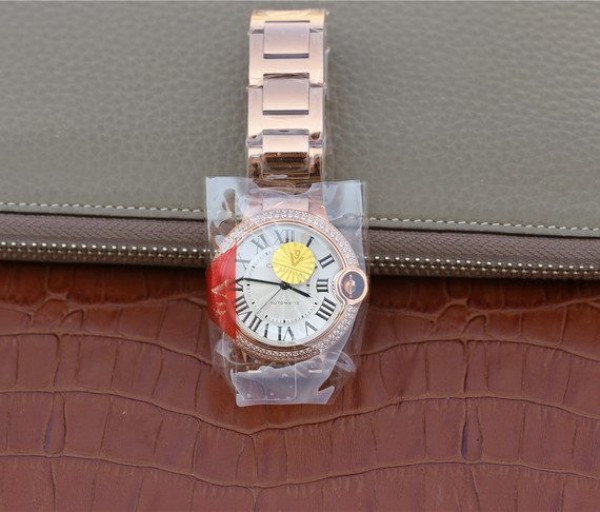 Replica Cartier Ballon Bleu 36mm RG White Textured Dial Diamond Bezel - Top club