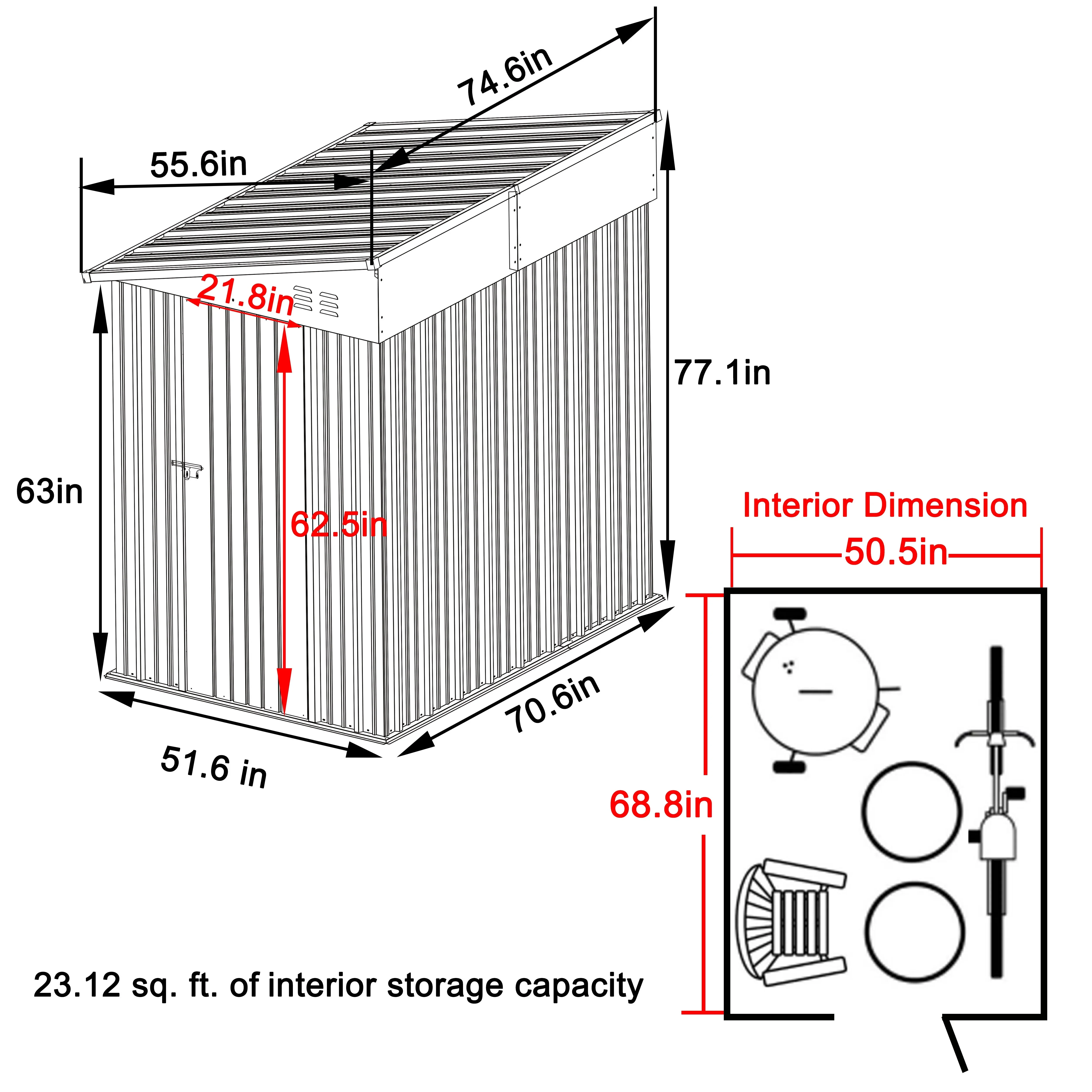 VEIKOUS Outdoor Lean-To Storage Shed 8' x 4', Grey - Image 11 VEIKOUS Outdoor Lean-To Storage Shed 8' x 4', Grey - Image 11