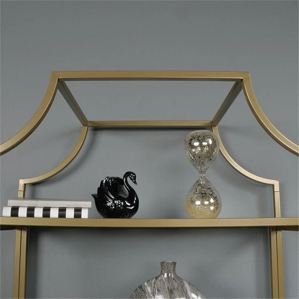 Pemberly Row 5-Shelf Modern Metal Bookcase in Gold Satin/Faux Deco Stone - Image 29