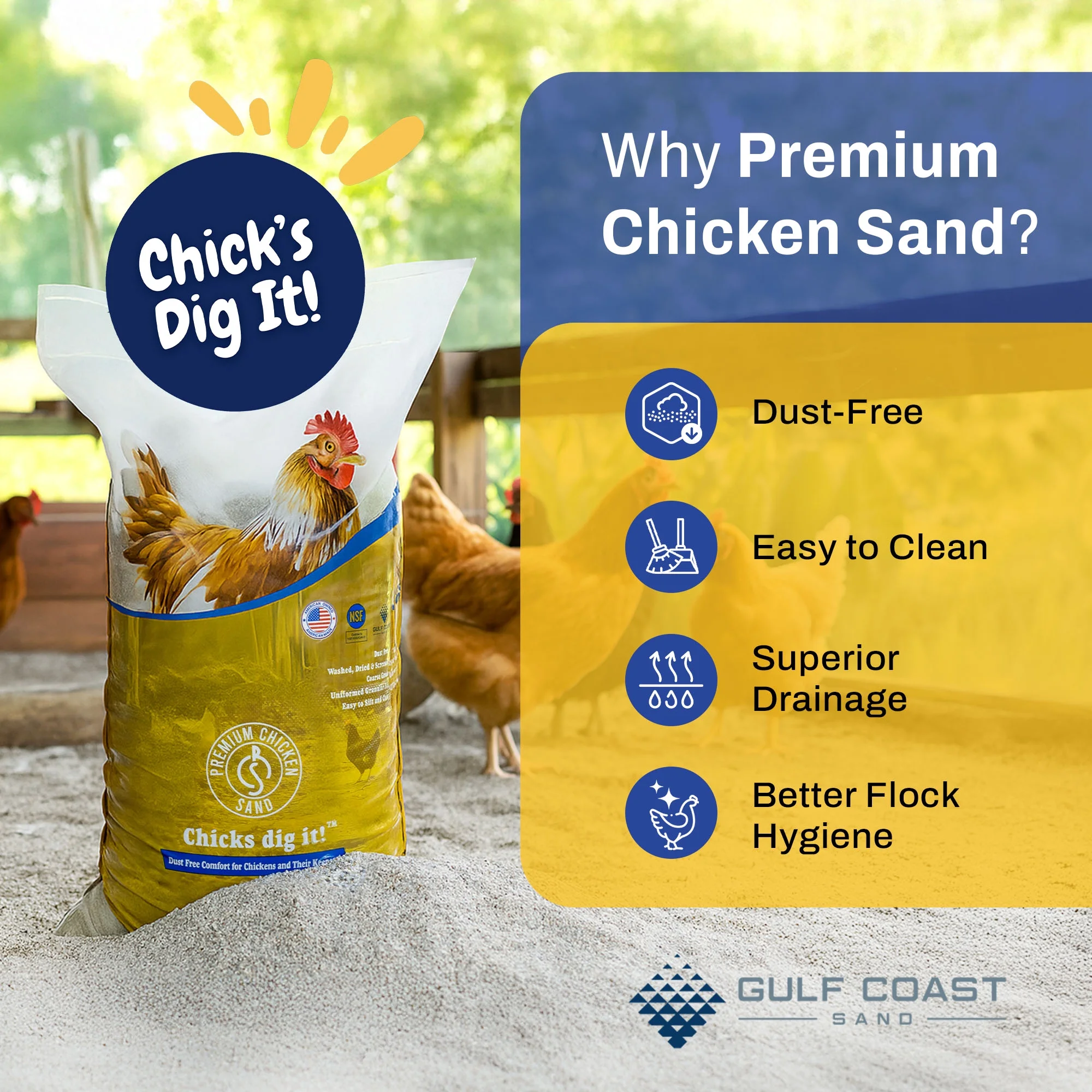 Premium Chicken Sand, Odor Eliminating Bedding for Coops, 50 Lb Bag, 8 Pack - Image 2