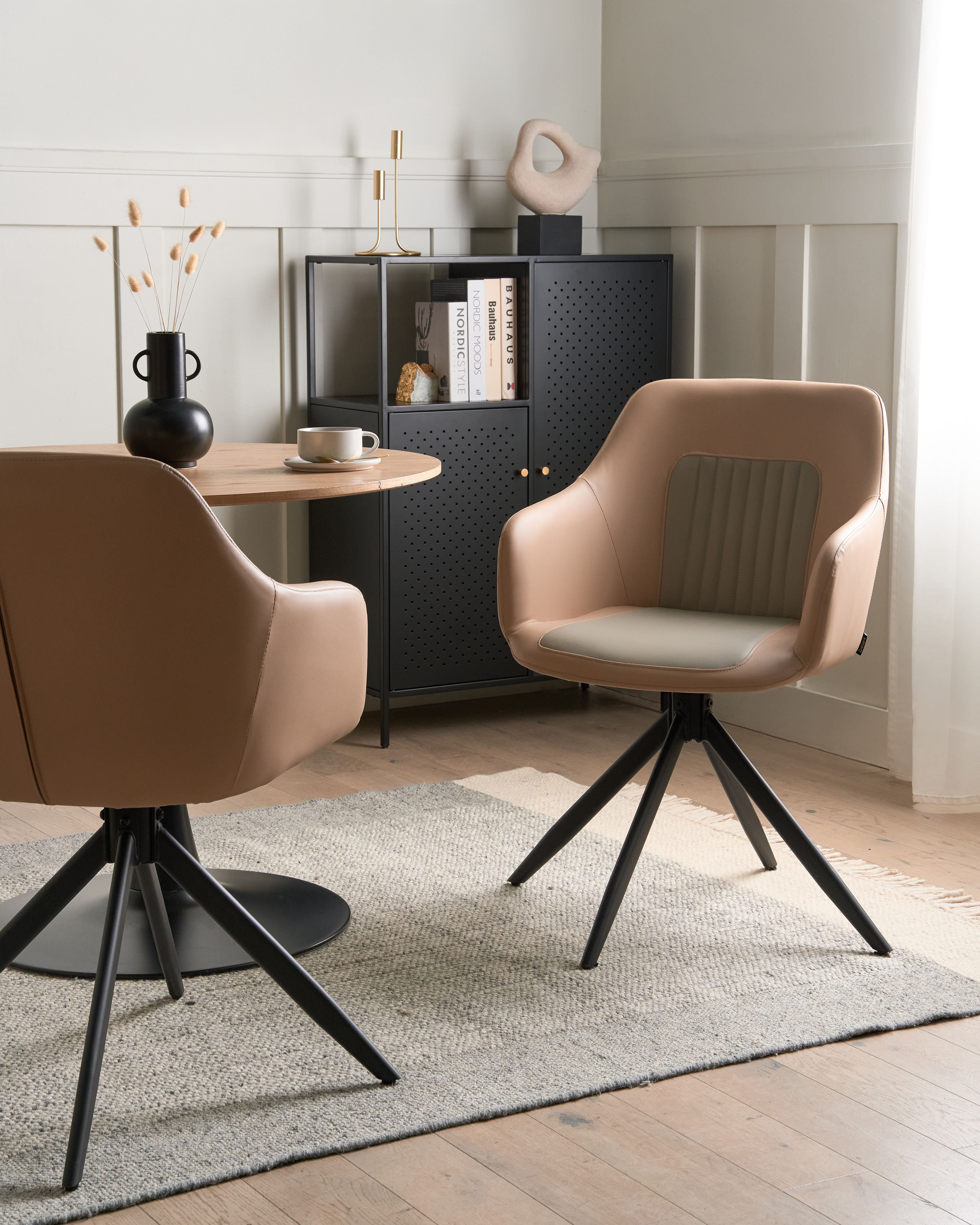 Set of 2 Dining Chairs Swivel LIKELY Faux Leather Sand Beige