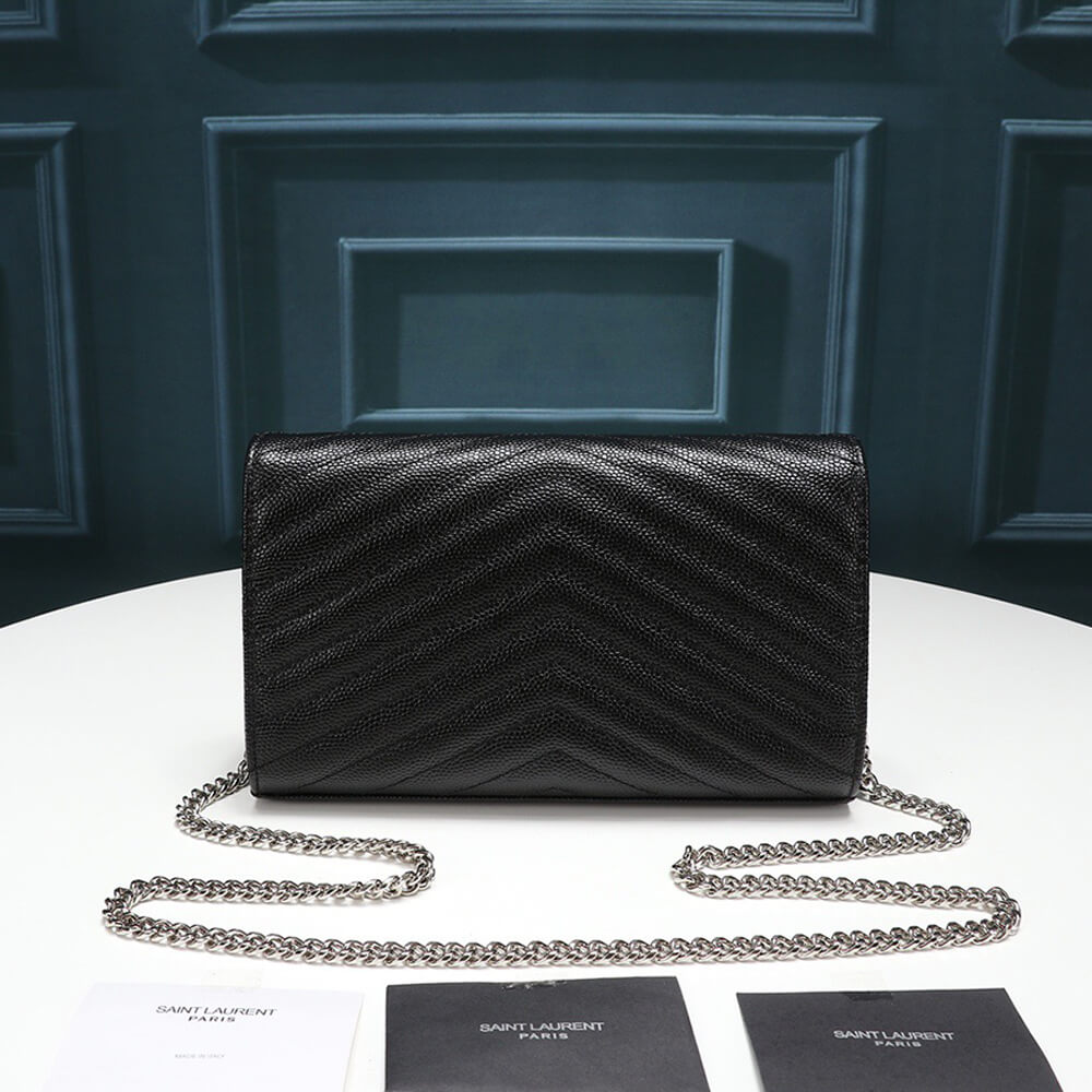 Saint Laurent Chain-strap YSL-plaque grained-leather wallet Bag1:1High-quality replica
