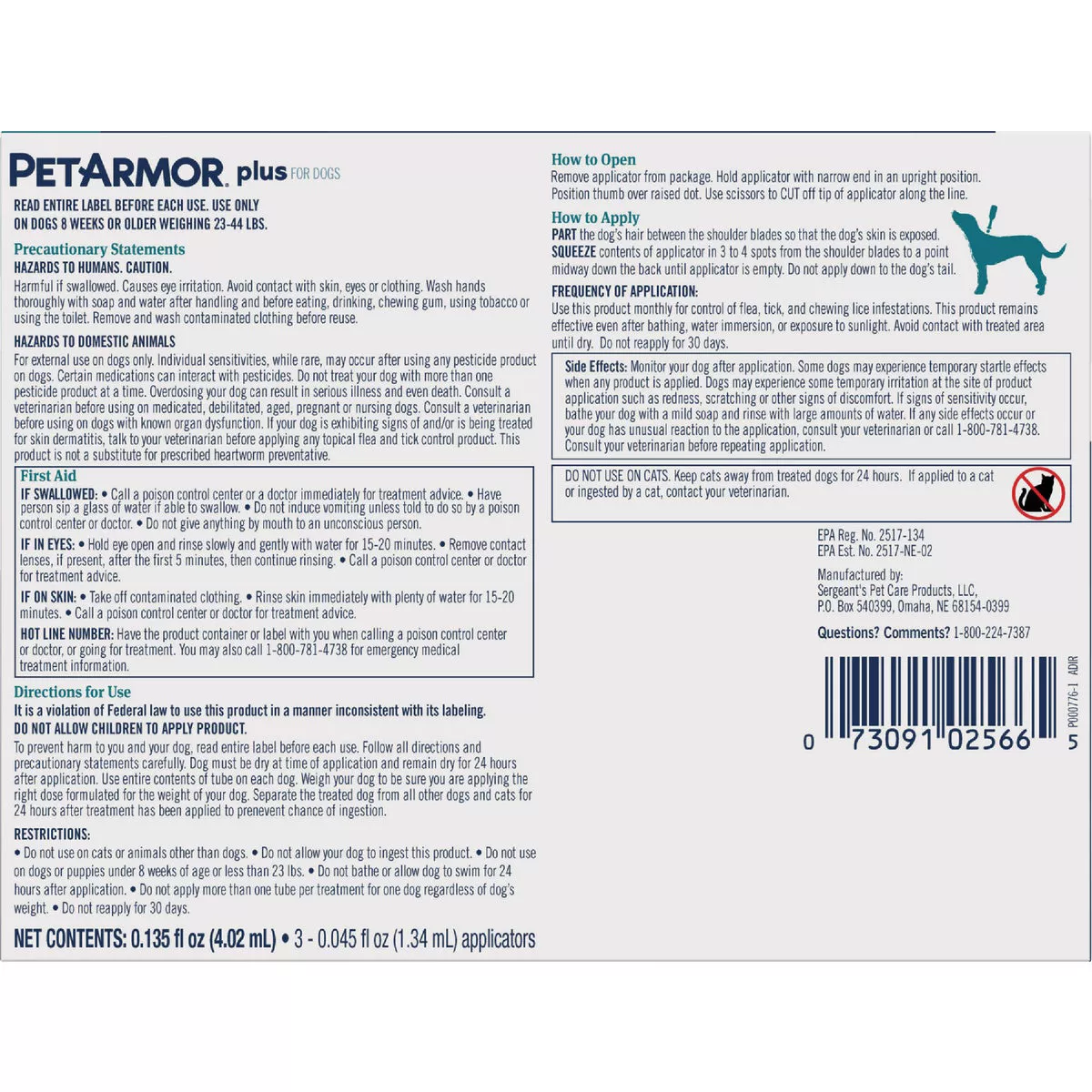PetArmor Plus For Dogs 22 to 44 Lb. Flea & Tick Topical Treatment (3-Pack)
