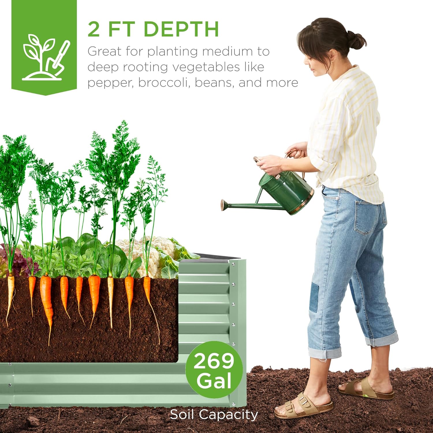 Gloaa 6x3x2ft Outdoor Metal Raised Garden Bed, Deep Root Box Planter for Vegetables, Flowers, Herbs, and Succulents w/ 269 Gallon Capacity��Sage Green ��