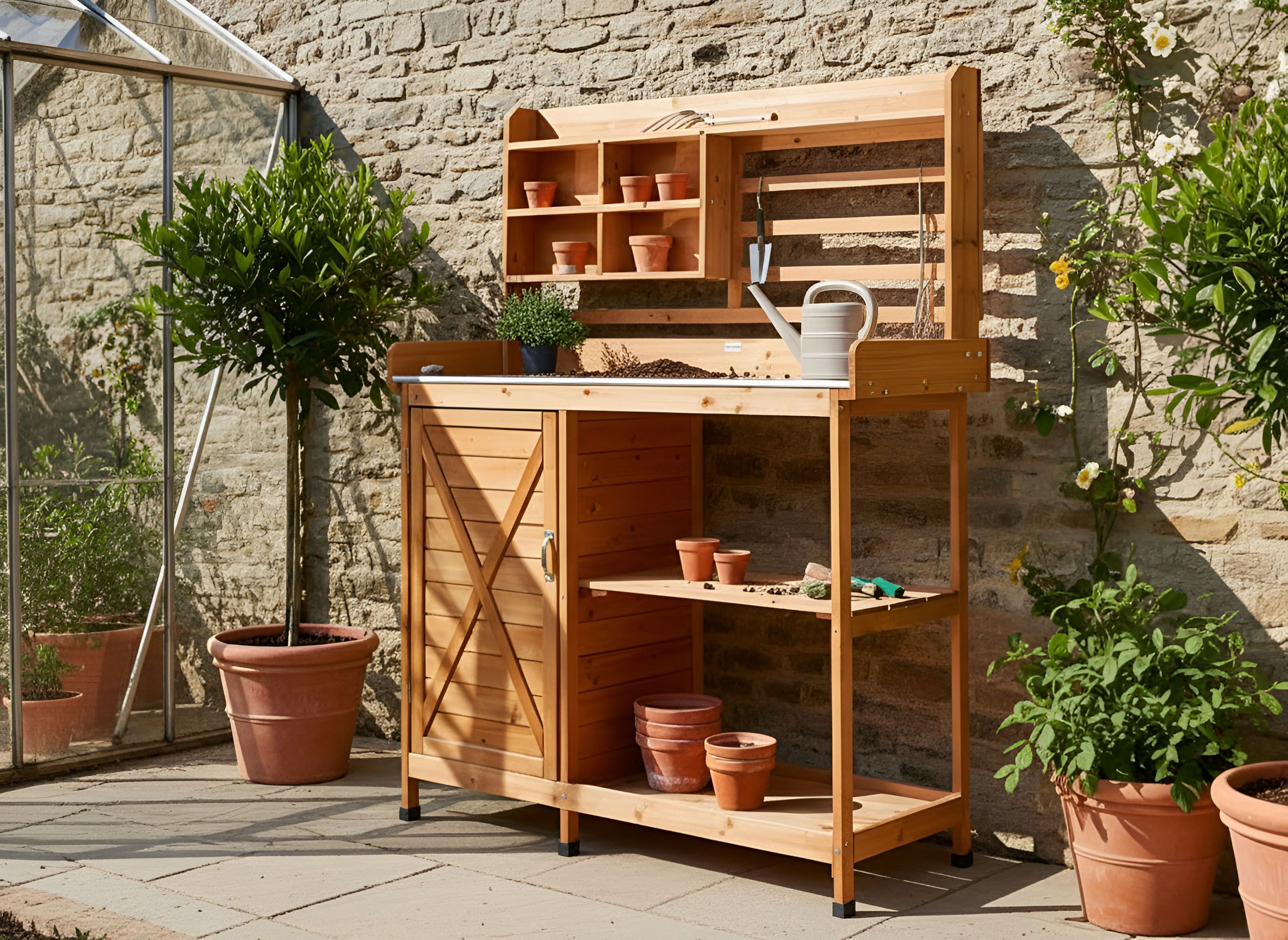 Potting Bench MELDOLA Fir Wood 113 cm 48 cm Light Brown