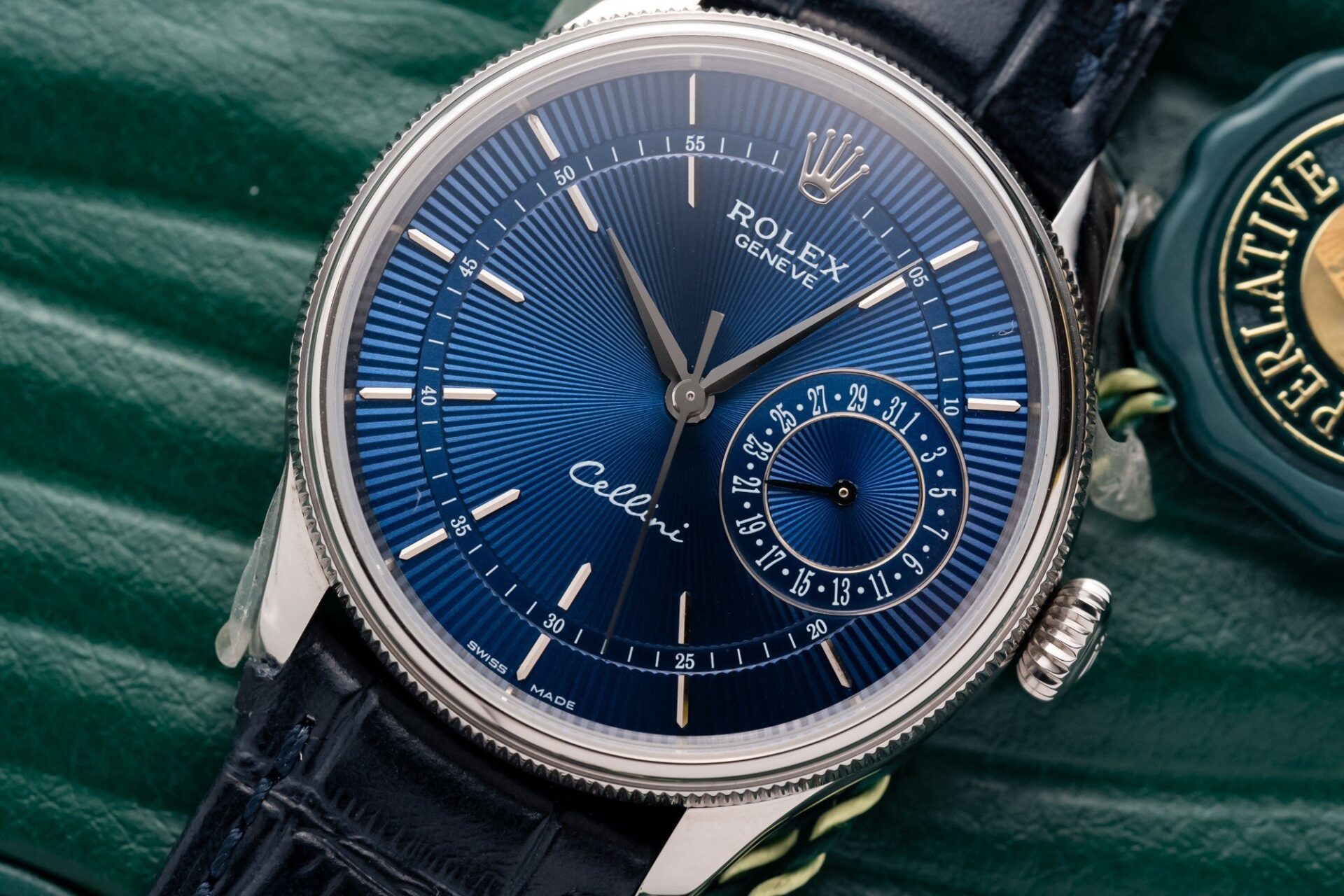 Rolex Replica 1:1 Watch Cellini Date 50519 Blue Dial Leather Strap 39mm - Top club