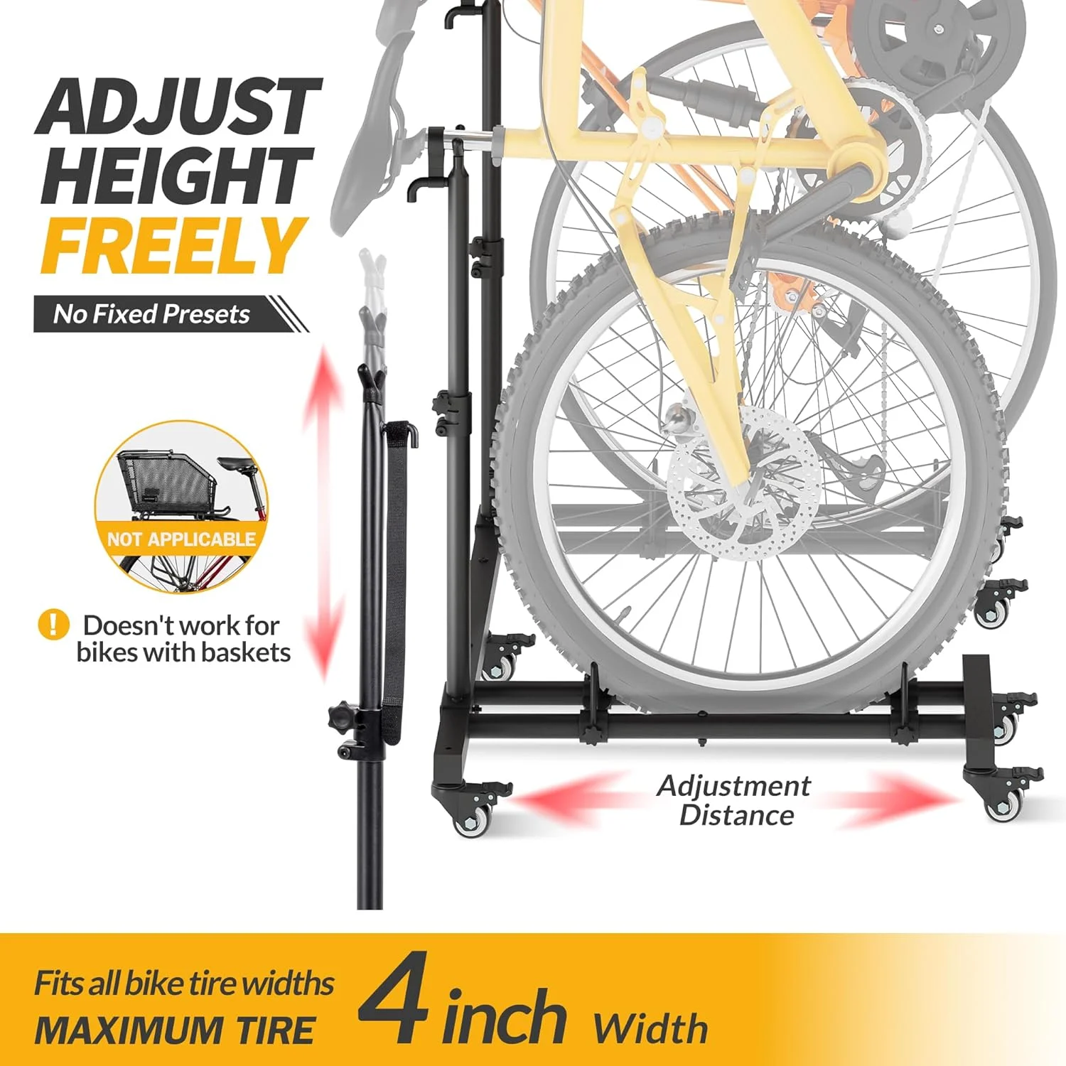 Vertical Bike Stands (2 Pack)��Standing Bike Rack for Garage Floor��Upright Bicycle Floor Stand Indoor Bike Holder with Adjustable Height for Garage & Apartment - for Wheels Sizes up to 29�� - Image 3