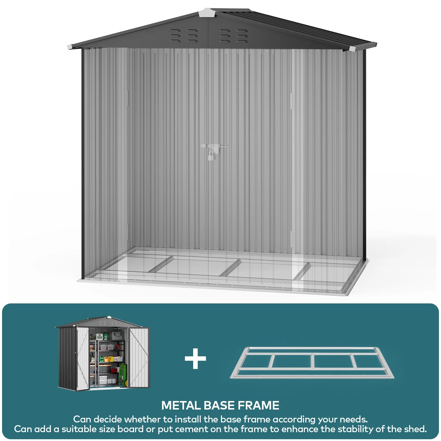 5'x3' Outdoor Storage Shed, Lofka Metal Storage Tool Shed with Single Lockable Door, for Bike| Garden Tools| Patio, Grey - Image 36