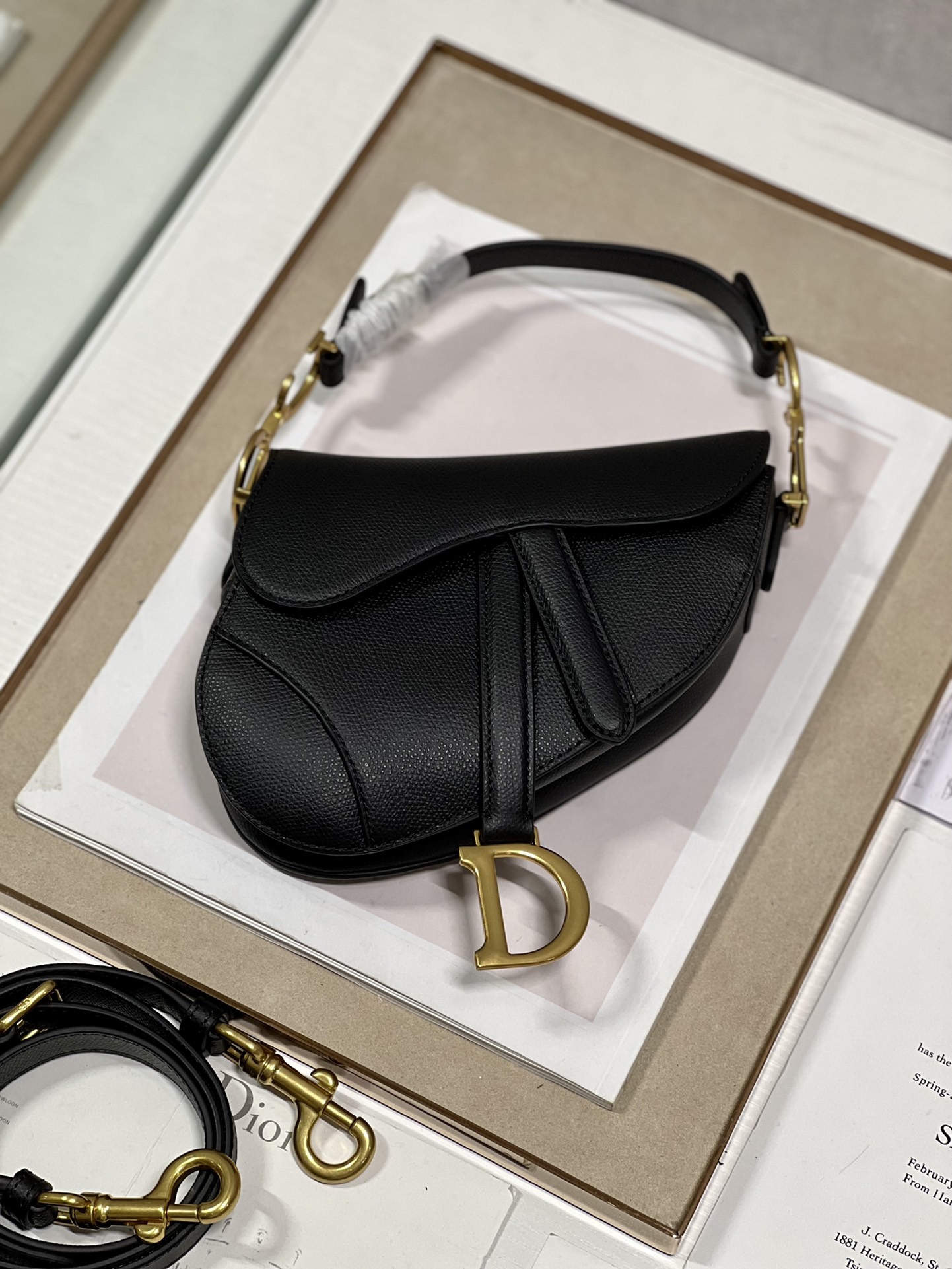 Dior Christian Dior Mini Saddle Bag With Strap Black For Women 7.5in/19cm
