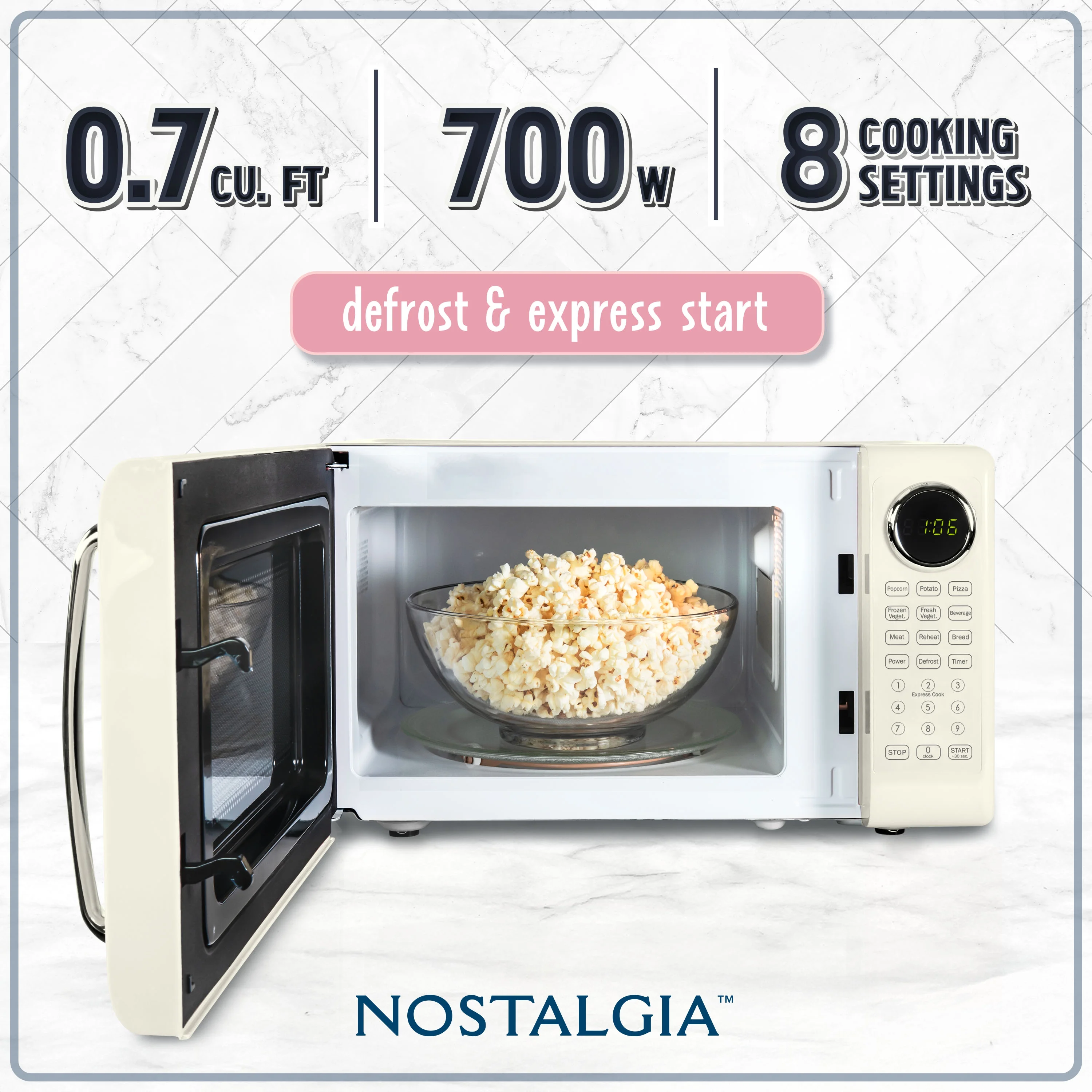 Nostalgia Retro Microwave Oven - 0.7 Cu Ft & 700-Watt Countertop Microwave with Glass Turntable, Child Safety Lock, 8 Auto-Cook Programs & Digital Clock - Aqua - Image 26