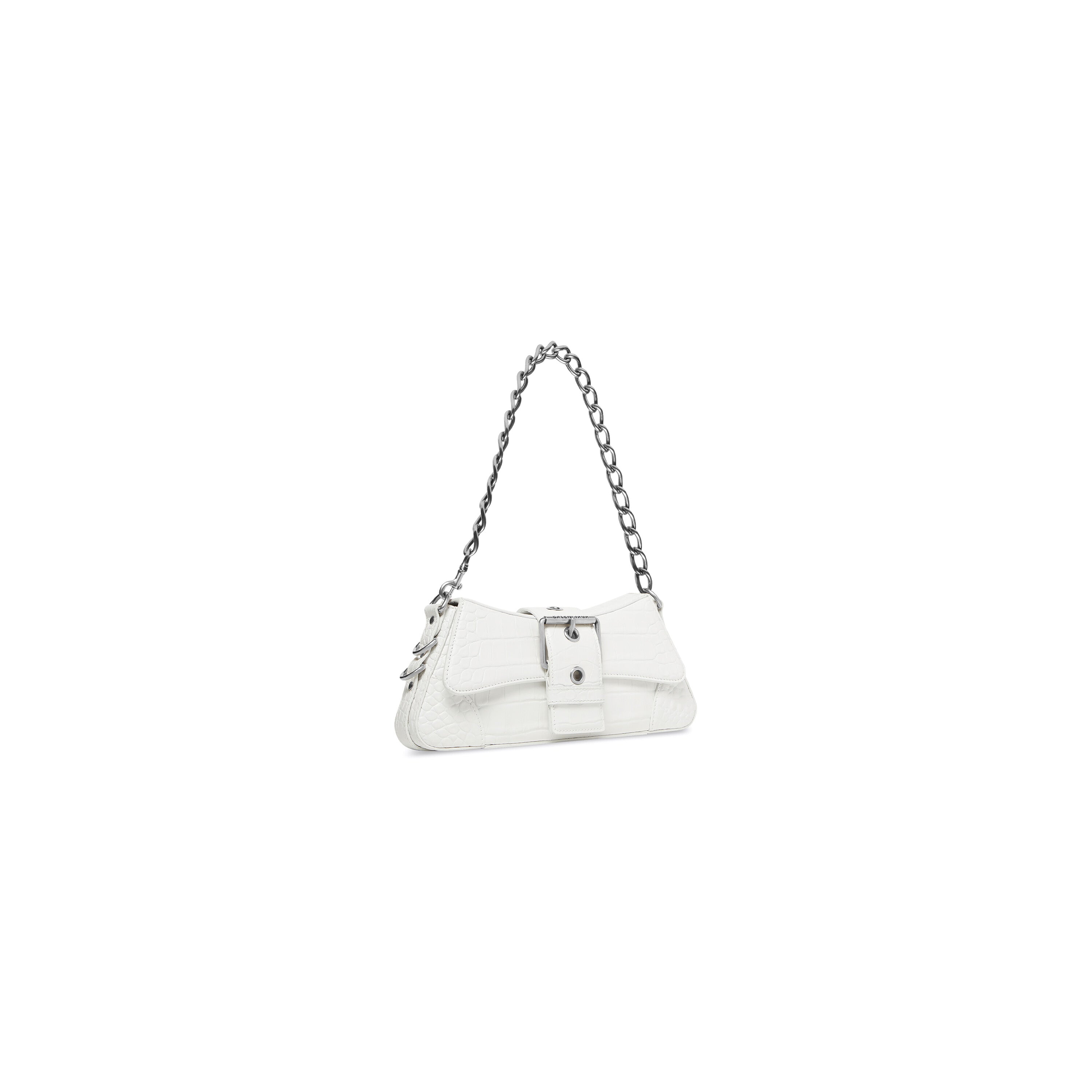 WOMEN'S LINDSAY SMALL SHOULDER BAG WITH STRAP CROCODILE EMBOSSED IN OFF WHITE - Replicaclubs