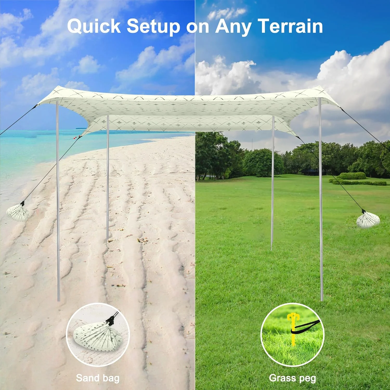 Beach Tent, UPF 50+ Beach Canopy Sun Shade, Portable 10×10 FT Large Pop-Up Beach Tent Sun Shelter with Sand Anchors, Ground Pegs, Easy Setup for Beach, Camping, Park, and Backyard Fun - Image 19