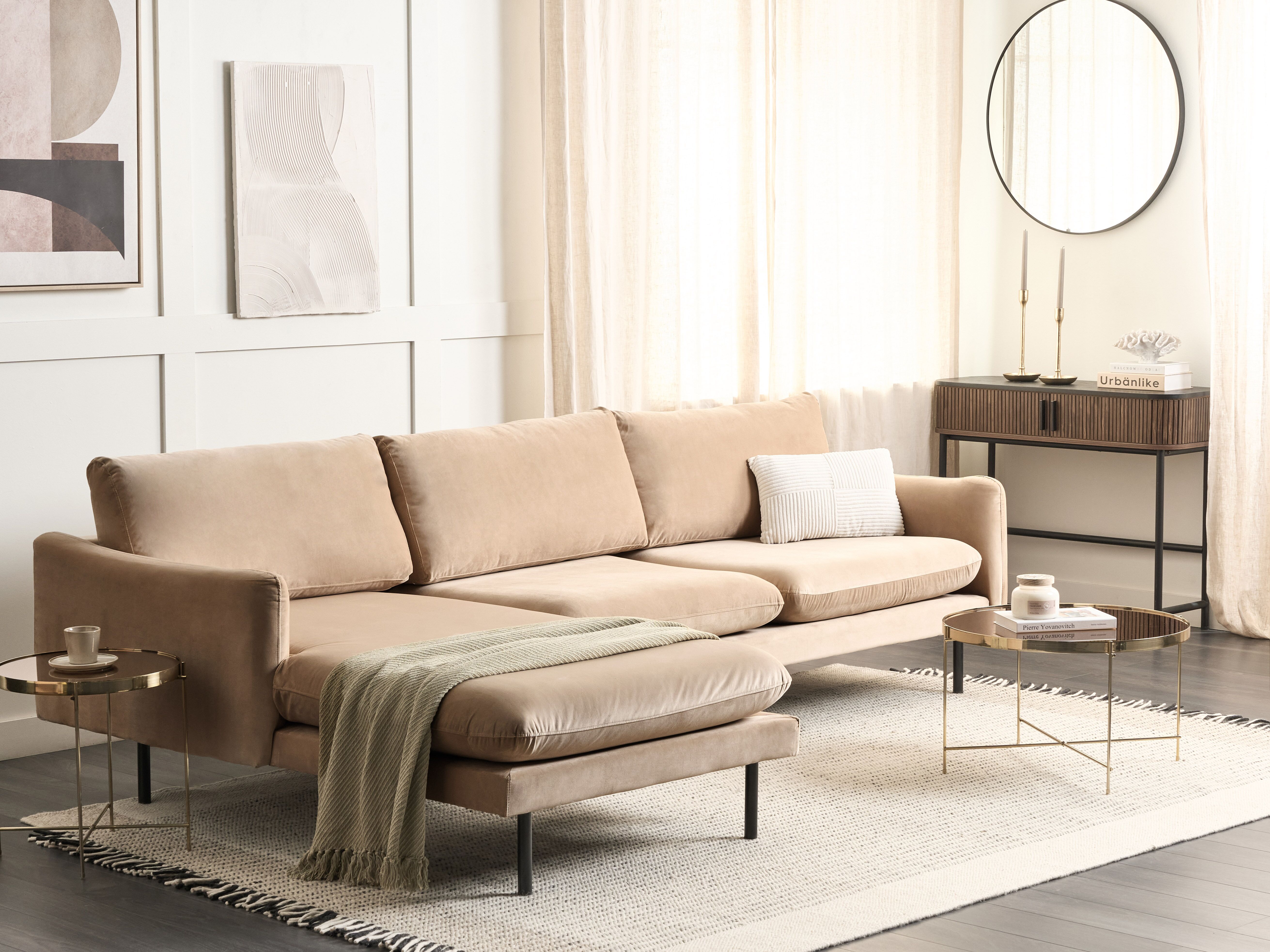 Corner Sofa 4 Seater VINTERBRO Velvet Beige Right Hand