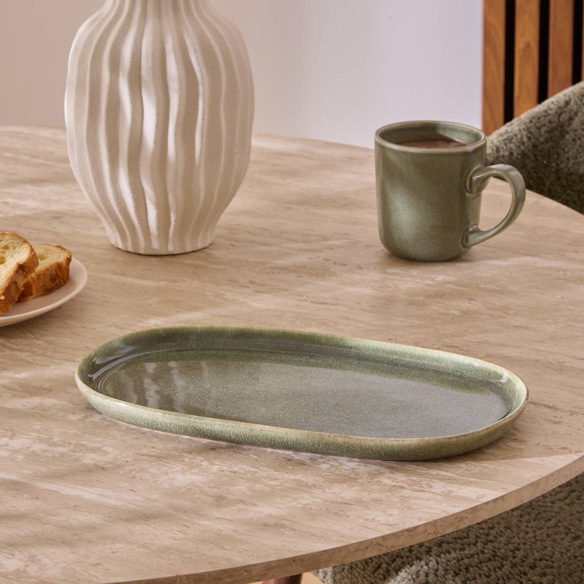 Dish "Unknown Land" stoneware (ceramic), 31x17.5 cm, Khaki Green