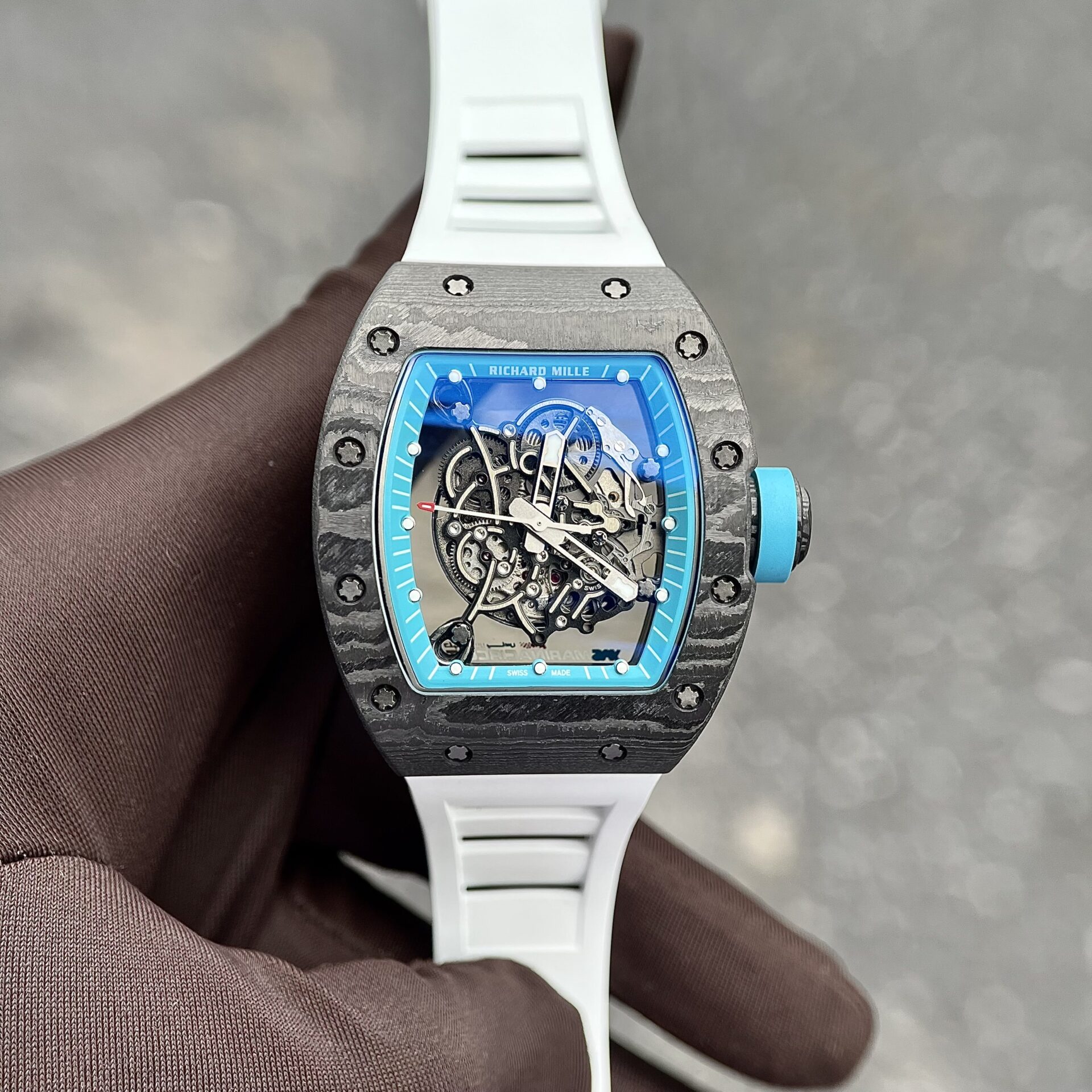 Richard Mille RM055 Full Carbon White Rubber Strap Replica 1:1 Watch 45mm - Elite Watch Atelier