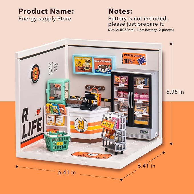 Mini House with Accessories Model Supply Store Kit with LED