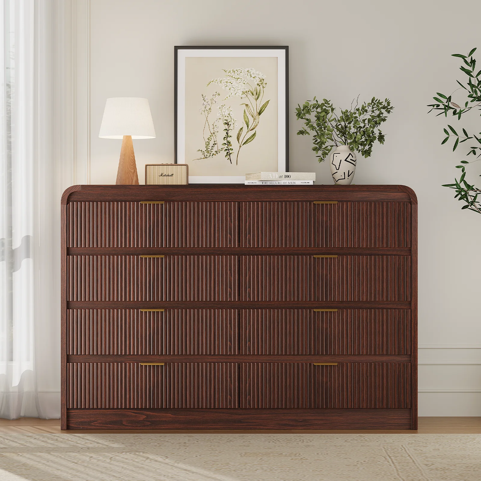 SELOOYE Fluted 5 Drawers Dresser for Bedroom, 47" Tall Modern Dresser Chest of Drawers, Black Accents, Fluted Fronts, Wood Storage Dressers Organizer for Bedroom, Living Room, Natural - Image 15