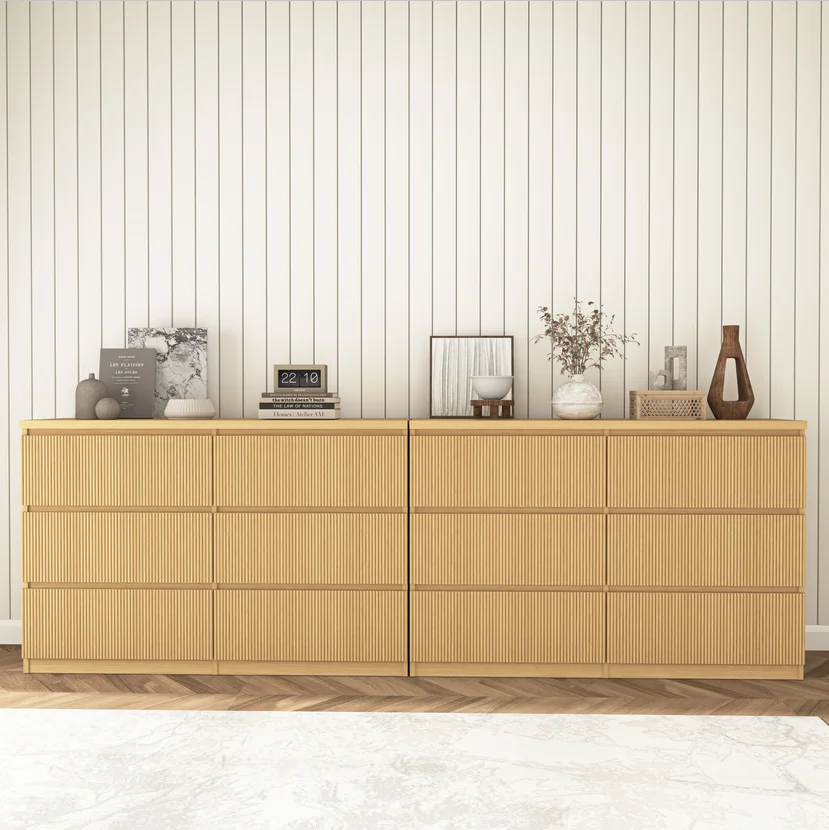 Fluted 6 Drawers Dresser, Wide Modern Chest of Drawers, Curved Profile Design, Dresser TV Stand, Wood Drawer Organizer for Bedroom, Living Room, Hallway - Image 15
