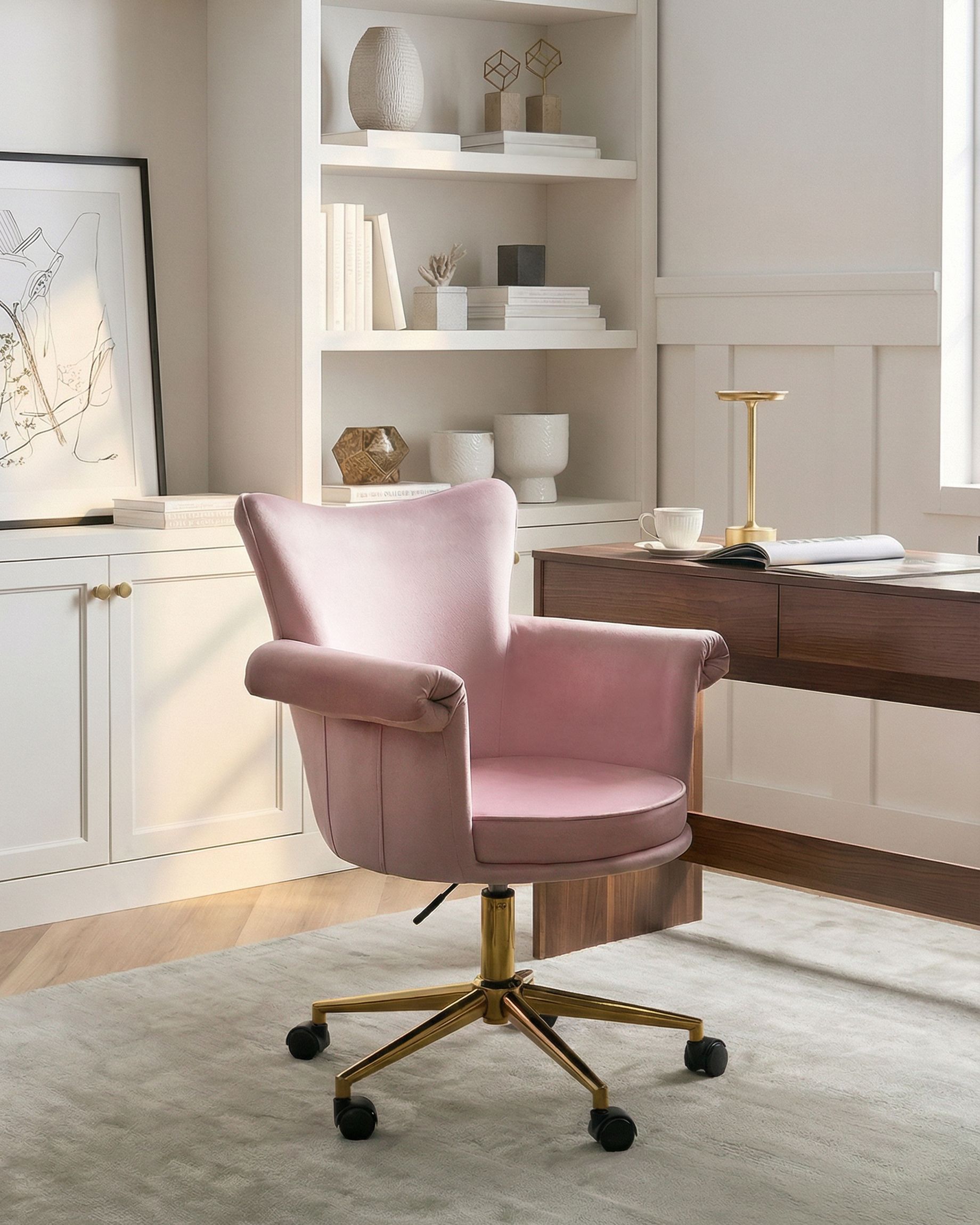 Desk Chair VELENCIA Velvet Pastel Pink