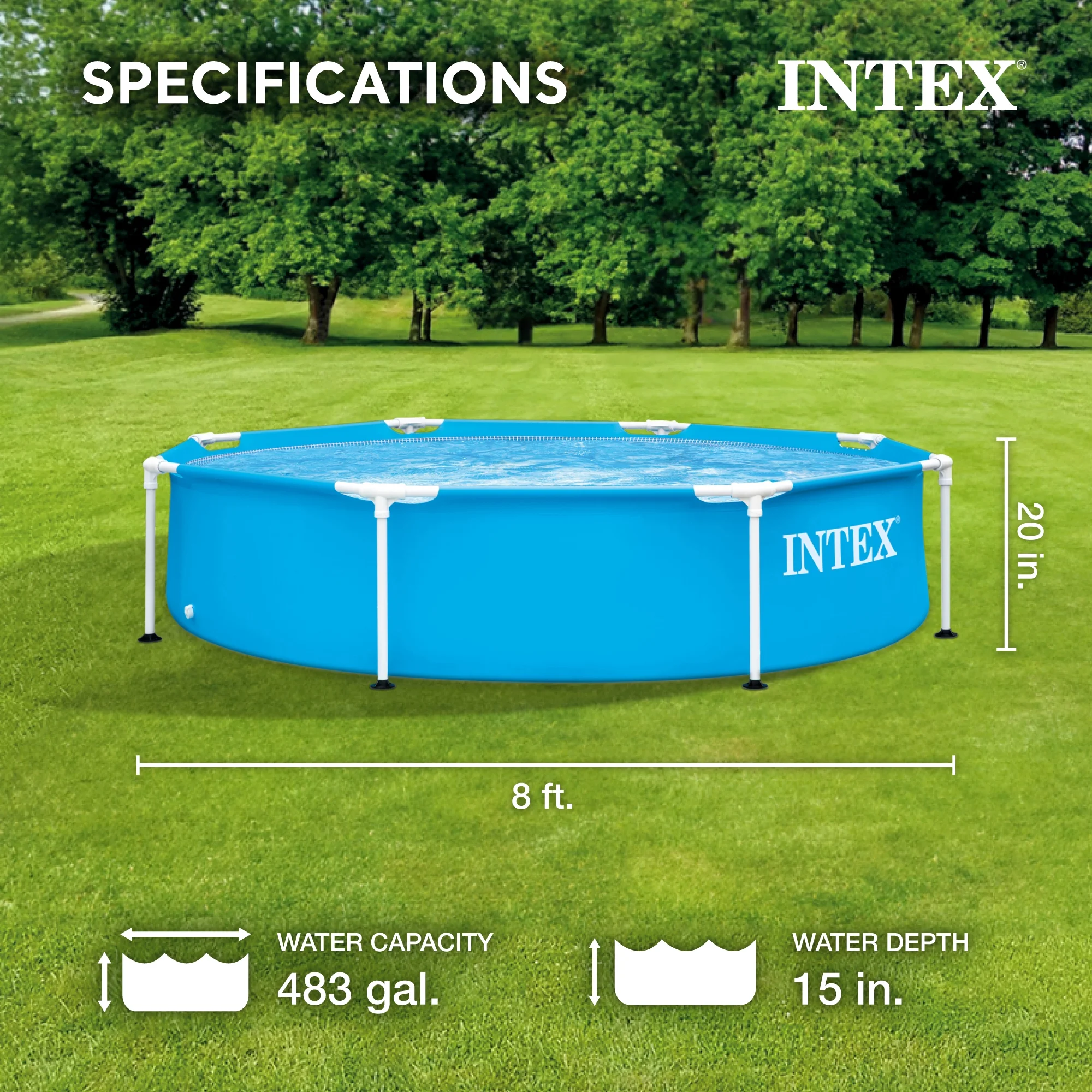 INTEX Round Metal Frame 8ft x 20in Above Ground Swimming Pool Set, Blue - Image 2