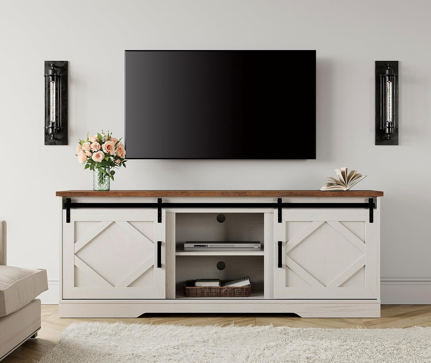 WAMPAT Modern Farmhouse TV Stand for TVs up to 75