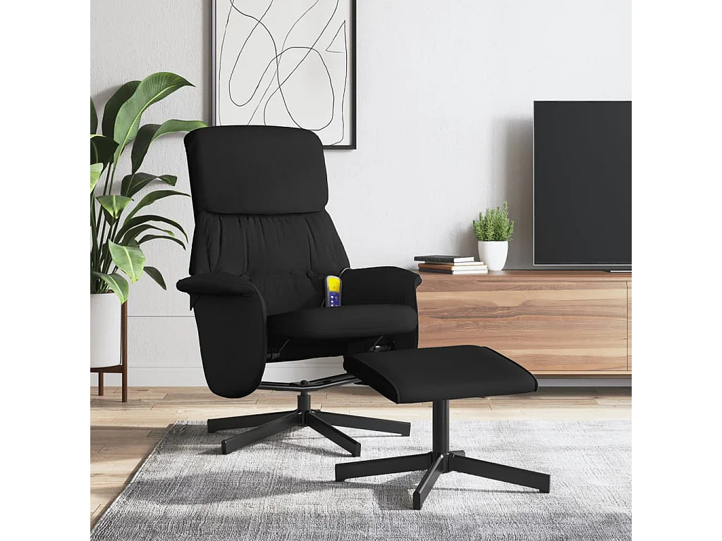 Fauteuil salon-Chaise-Fauteuil de massage inclinable avec repose-pied noir tissu SHL4069