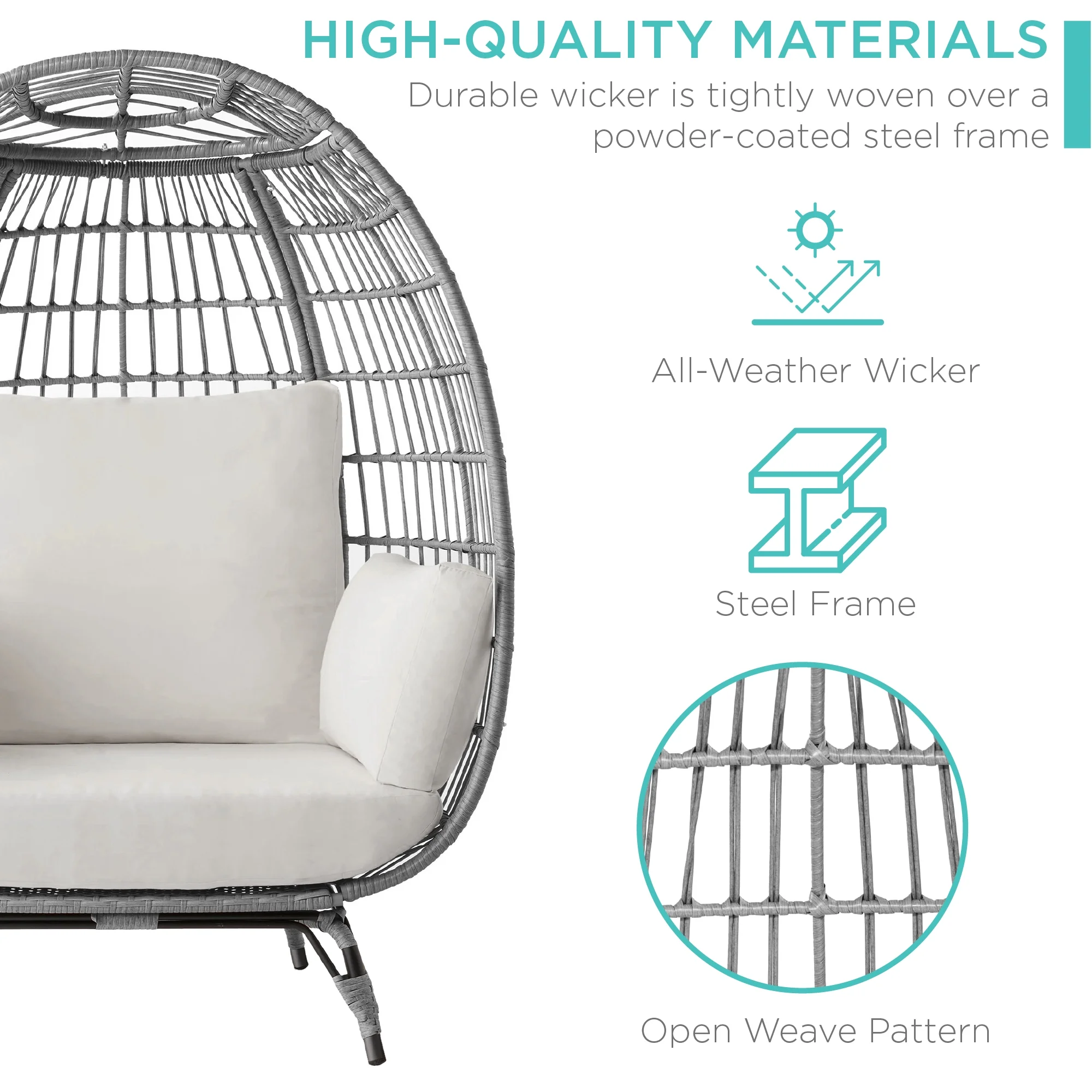 Best Choice Products Wicker Egg Chair Oversized Indoor Outdoor Patio Lounger w/ Steel Frame, 440lb Capacity - Black - Image 29
