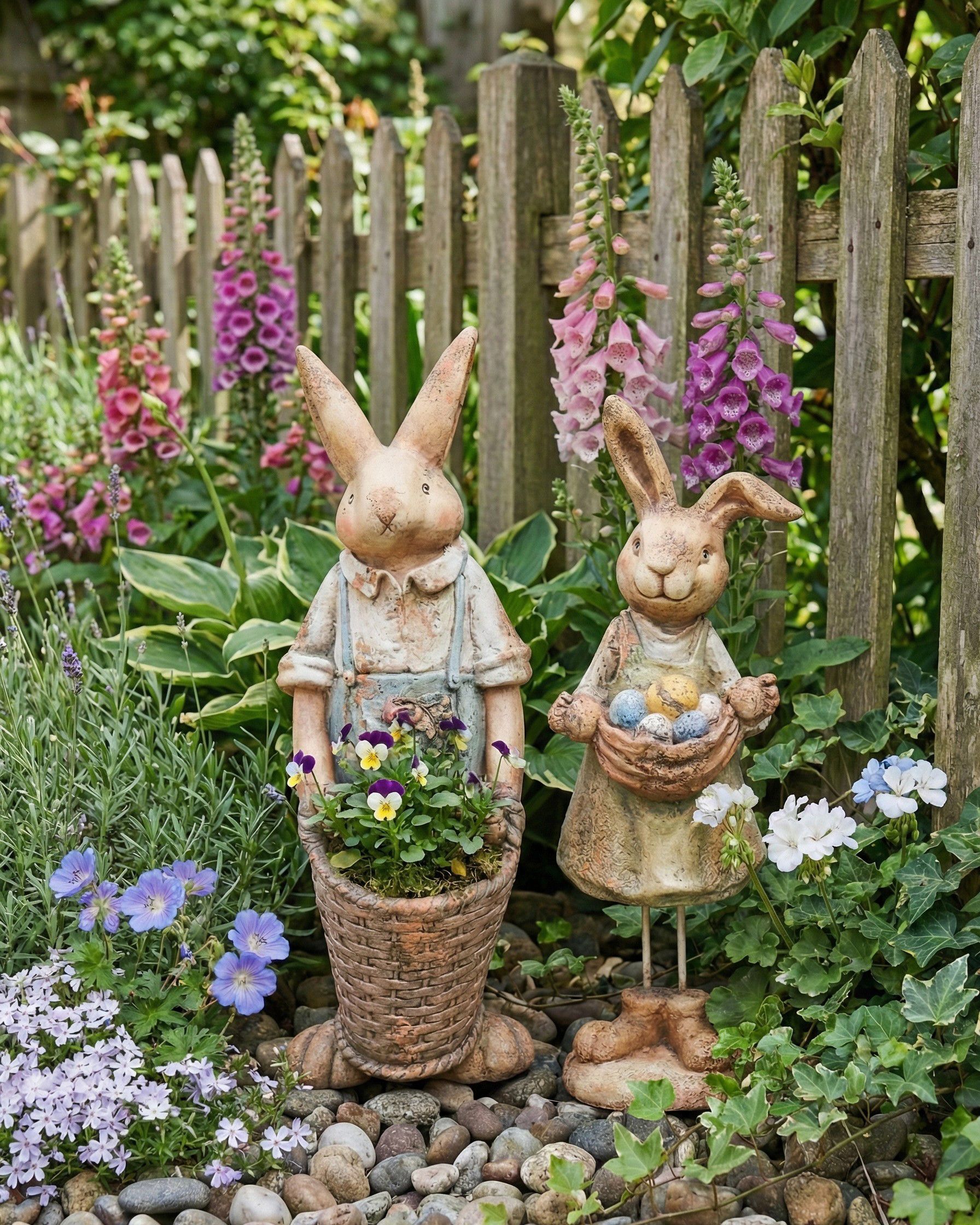 Set of 2 Garden Statues CALCATA Rabbit Multicolour