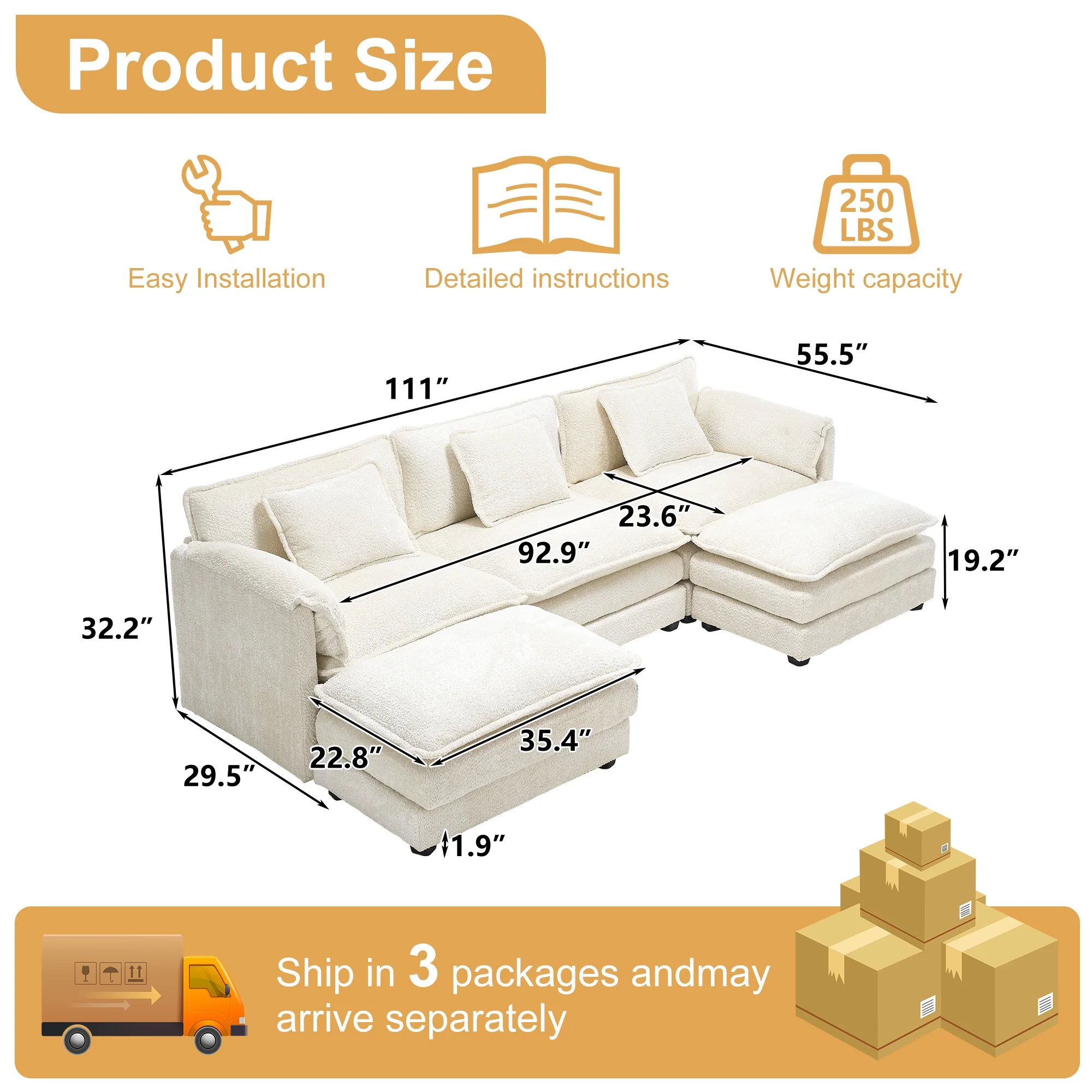 GNIXUU 112" Oversized Sectional Sofa Cloud Couch for Living Room, Modern Chenille L Shaped Couch, Comfy Boucle Modular Sofa Sleeper with Moveable Ottoman & Memory Foam (Green) - Image 27