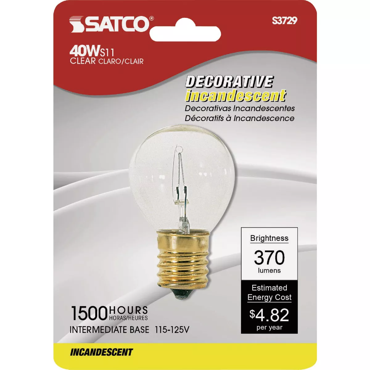 Satco 40W Clear Intermediate Base S11 Incandescent Appliance Light Bulb