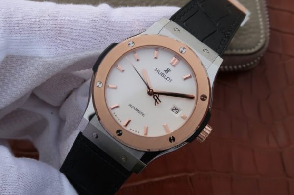 Replica Hublot Classic Fusion 42mm RG JJF White Dial Black Gummy Strap A2892 - Elite Watch Atelier