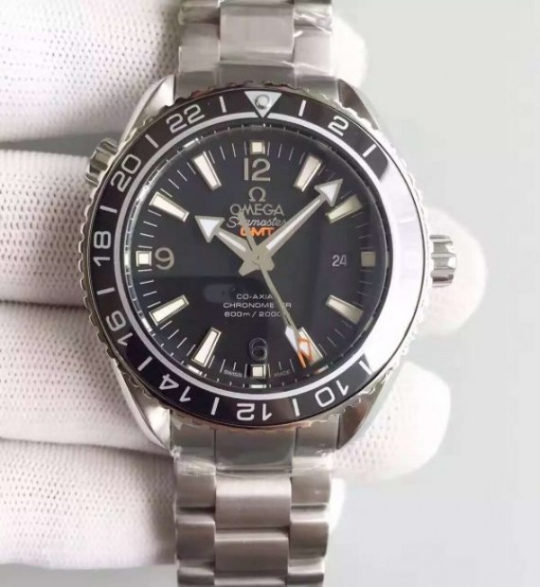 Replica Omega Planet Ocean SS GMT Black Dial Silver Markers SS Bracelet A8605 - Top club