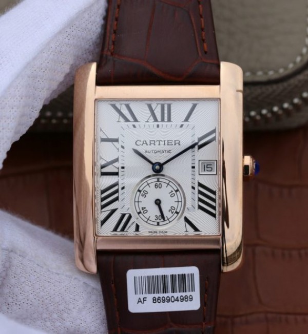 Replica Cartier Tank MC RG White Textured Dial Brown Leather Strap - Top club