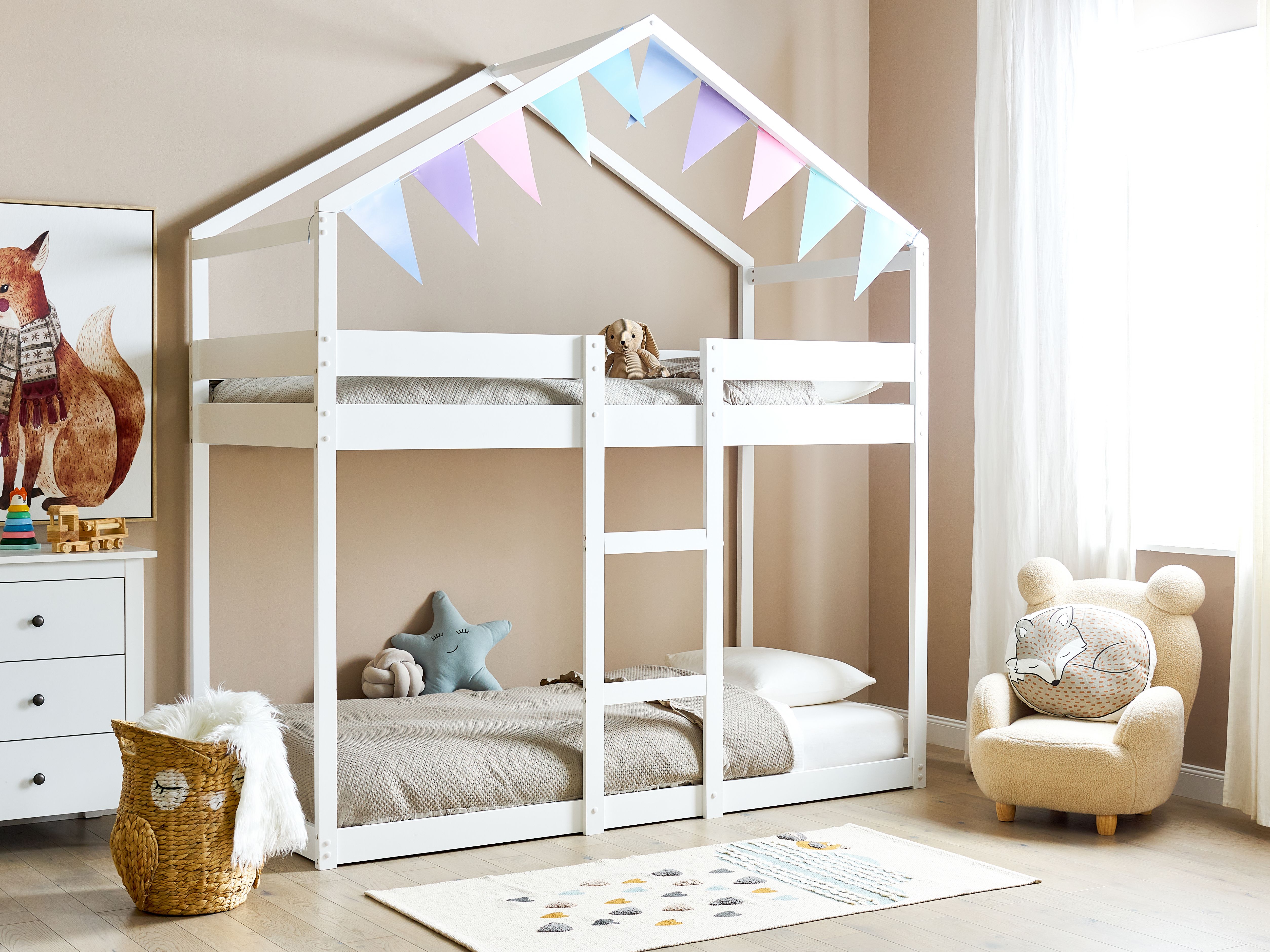 Bunk Bed House Pine Wood LABATUT 90 x 200 cm (EU Single) White