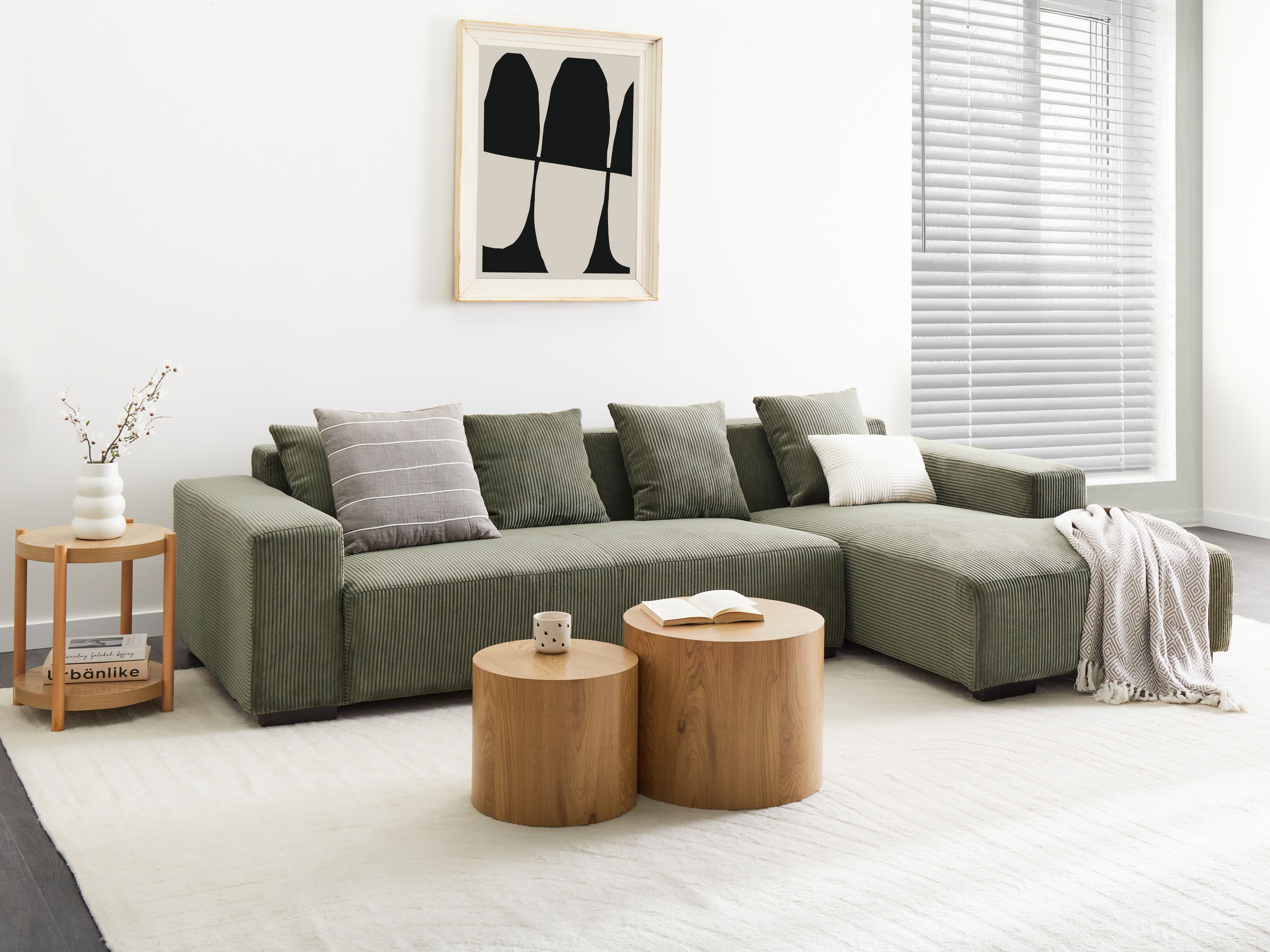 Corner Sofa 4 Seater LUNGO Corduroy Green Left Hand