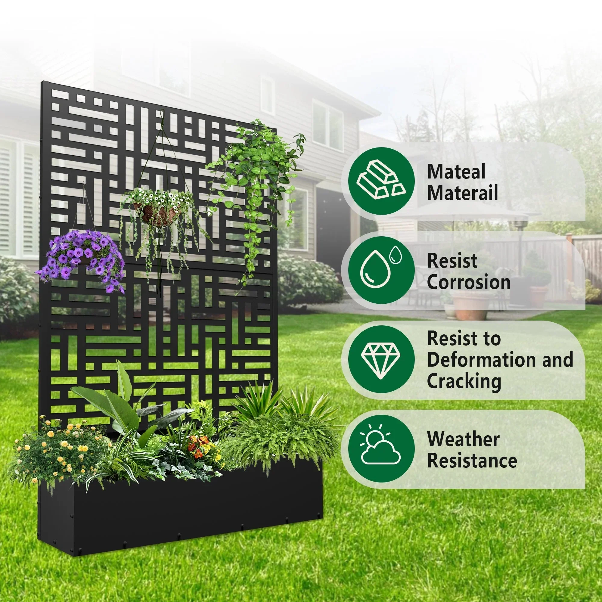 FOOWIN 71 in H Metal Trellis Planter Raised Garden Bed With Drainage Hole, Black - Image 5 FOOWIN 71 in H Metal Trellis Planter Raised Garden Bed With Drainage Hole, Black - Image 5