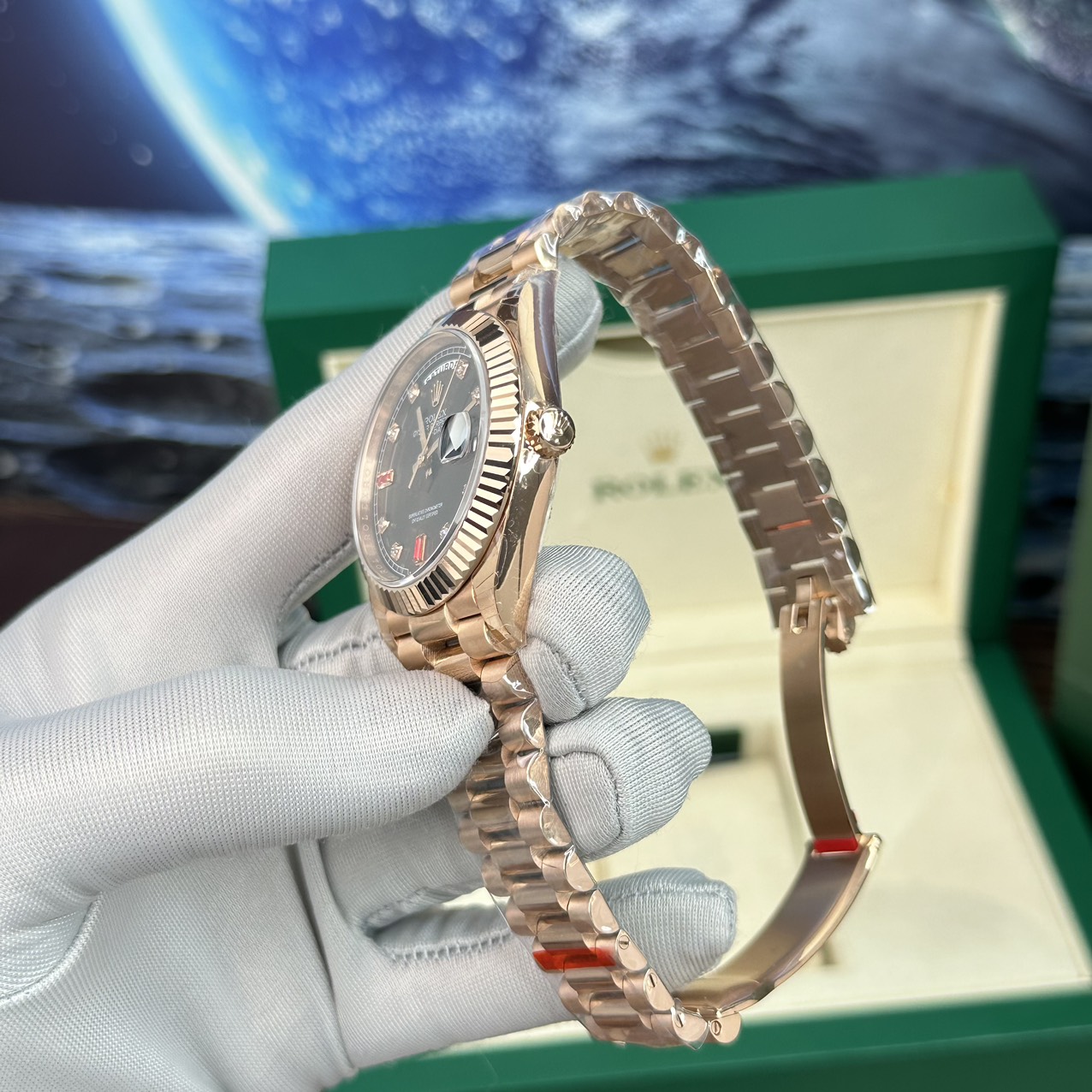 Rolex Day-Date Replica Watch With Red Ruby Dial EW Factory 40mm - Elite Watch Atelier