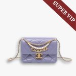 Super Vip 1:1 – Chanel Crystal Pearl Chain Mini Flap Bag Gold Hardware Purple 17Cm1:1High-quality replica