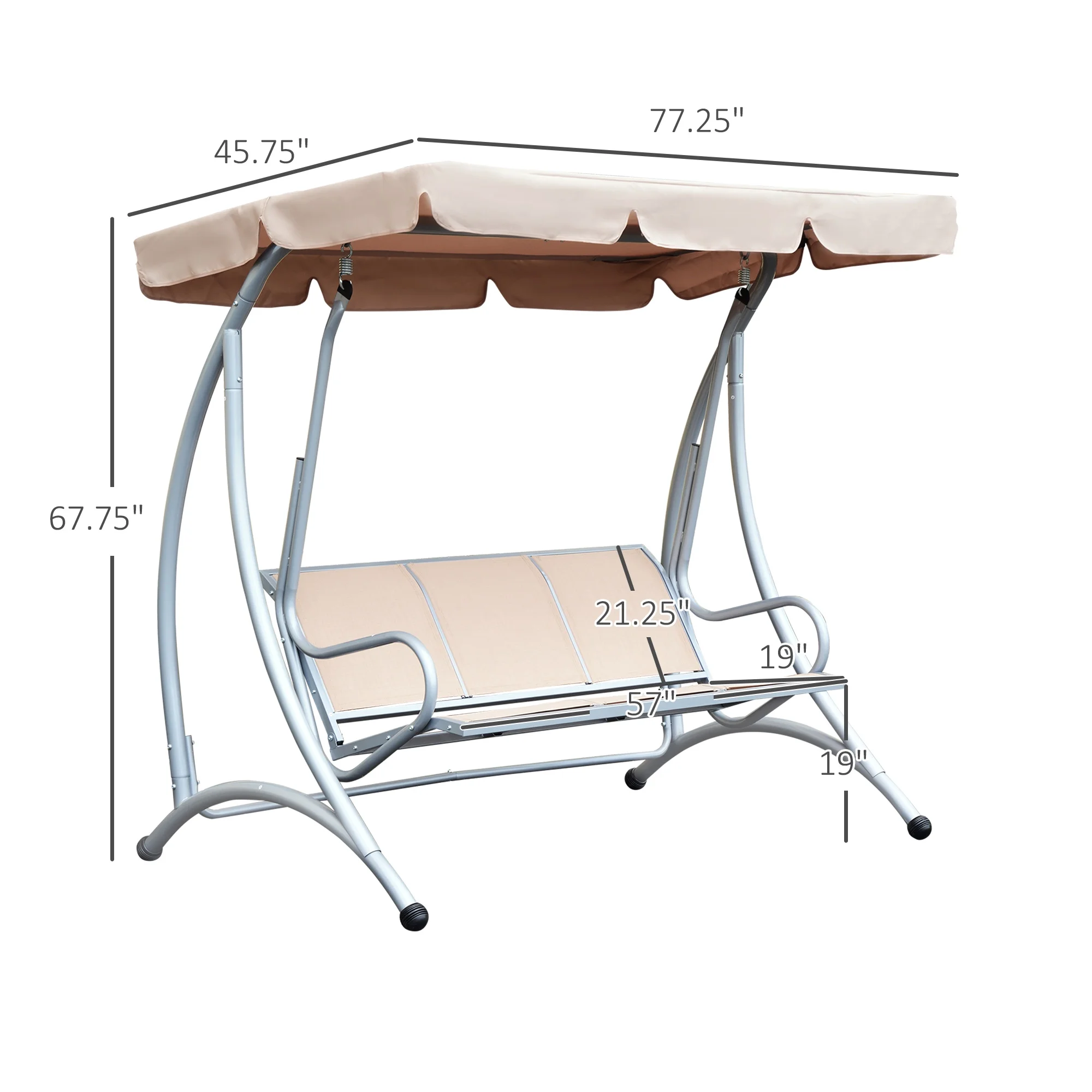 Outsunny 3 Person Patio Swing Seats, Porch Swing with Stand & Adjustable Canopy, Heavy Duty Outdoor Swing Chair Bench for Adults, Black - Image 25